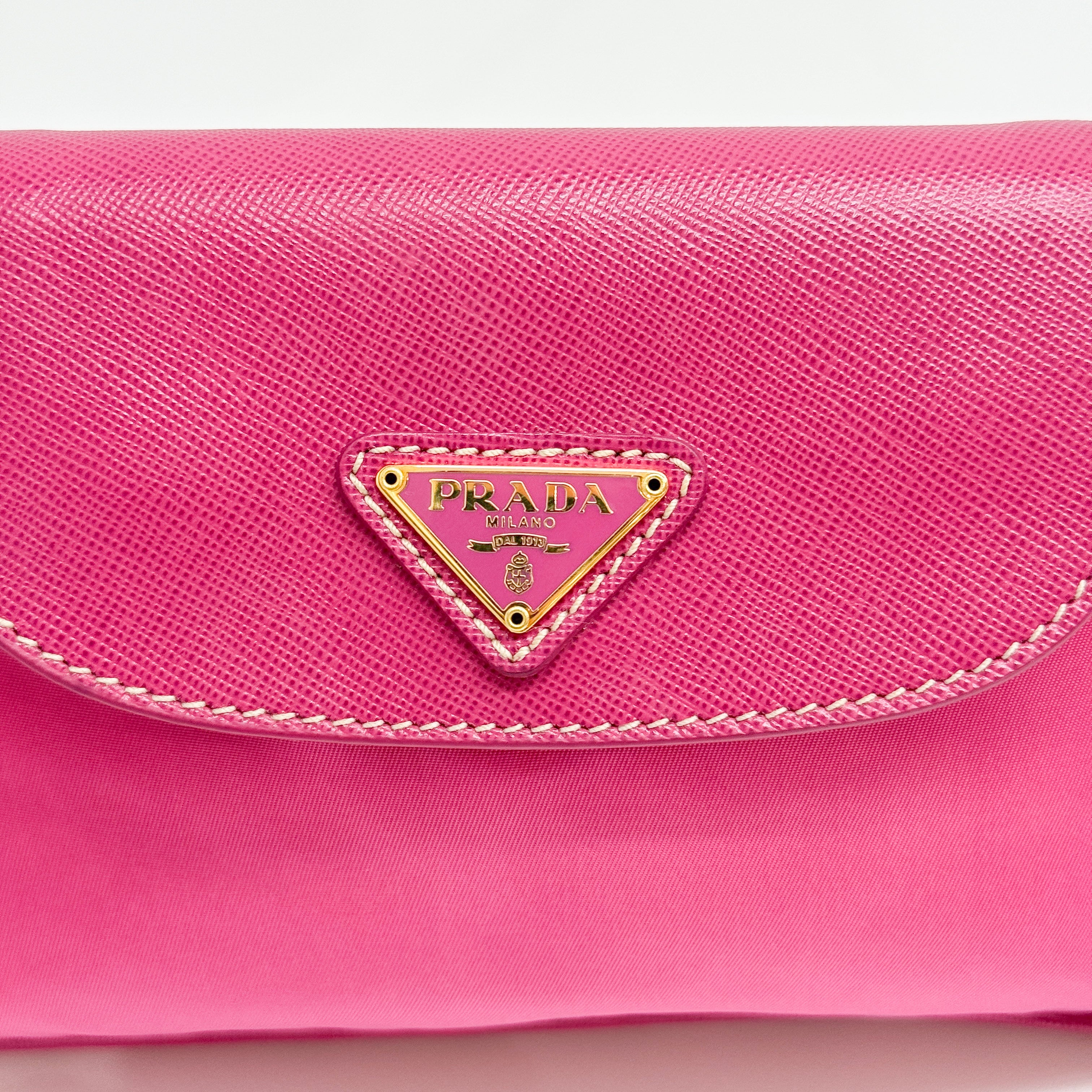 Gold Chain Pink Nylon Shoulder Bag