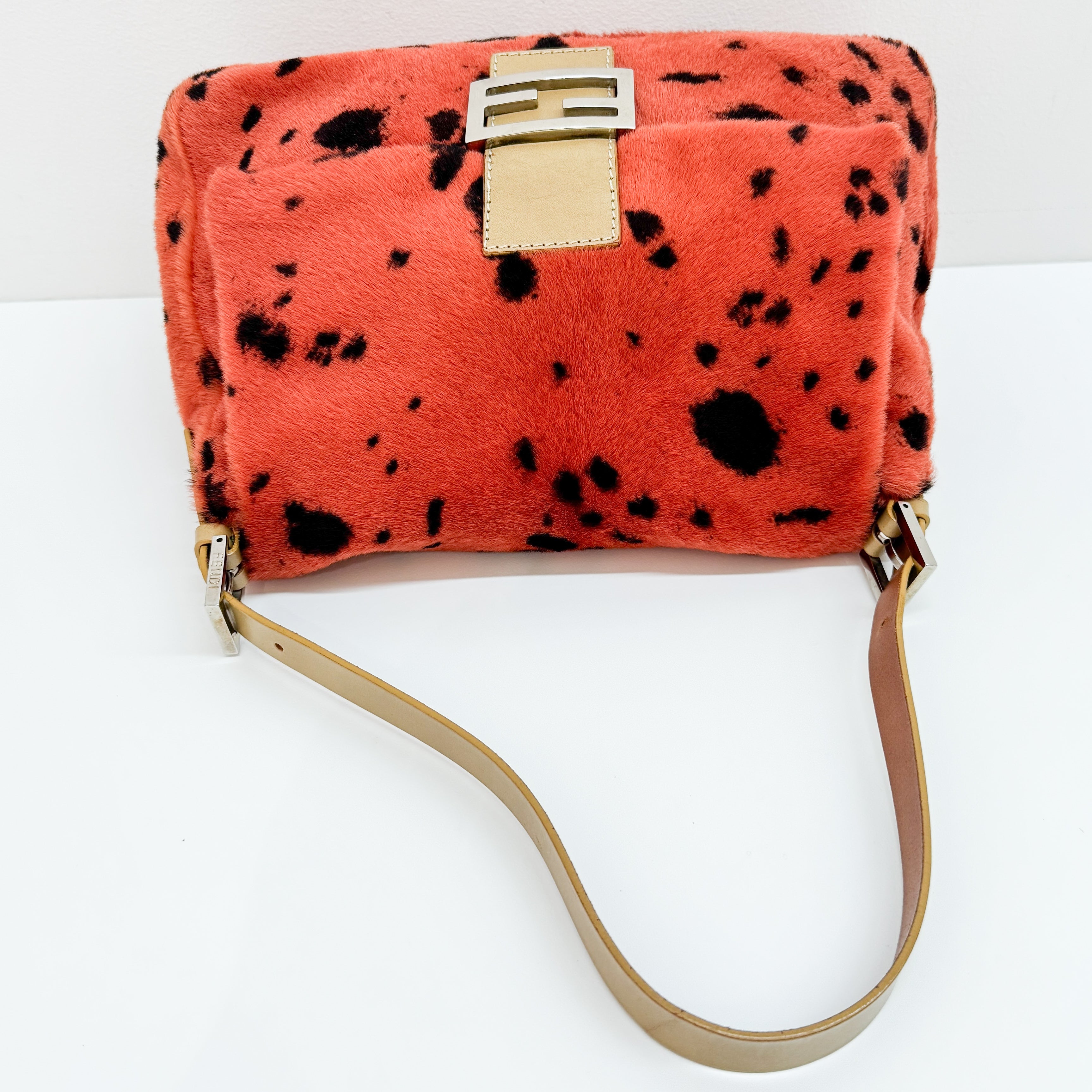 Mamma Baguette Orange Dalmatian Print Fur Shoulder Bag