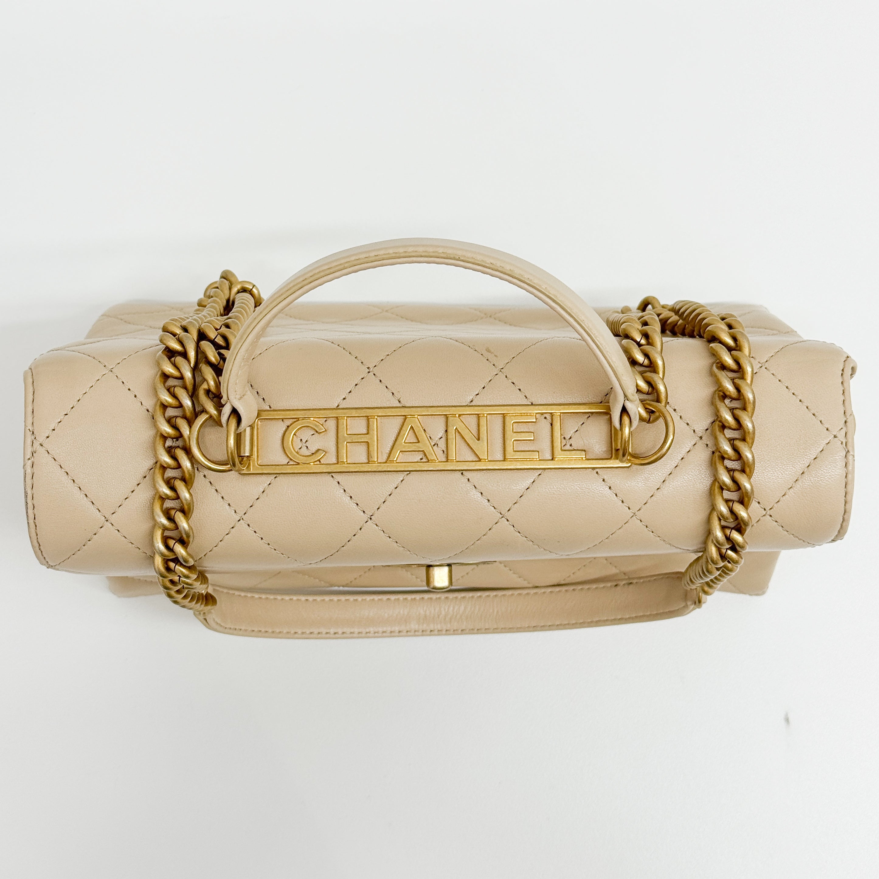 Matelasse Beige Lambskin Gold Chain Shoulder Bag