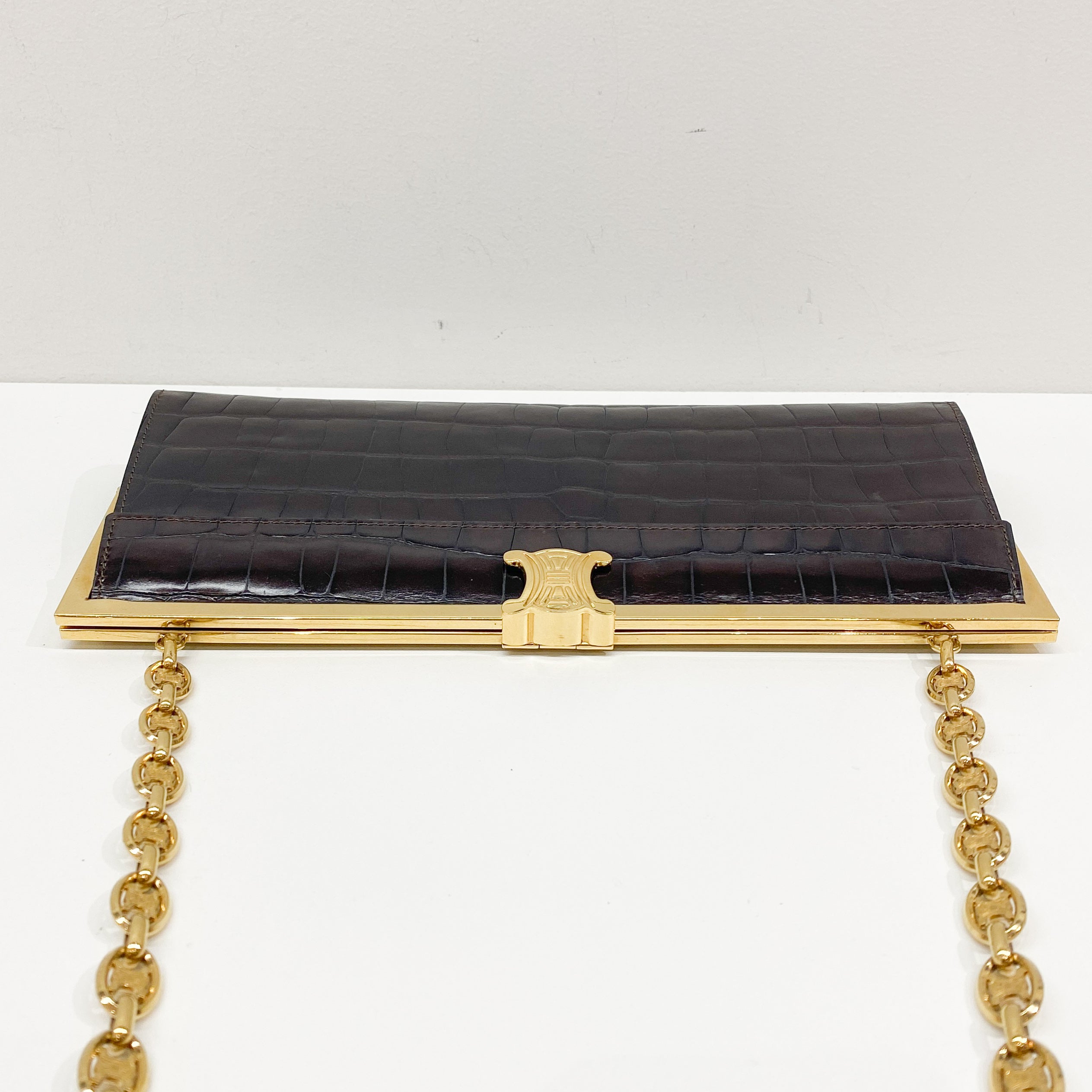 Macadam Brown Croc Chain Shoulder Bag