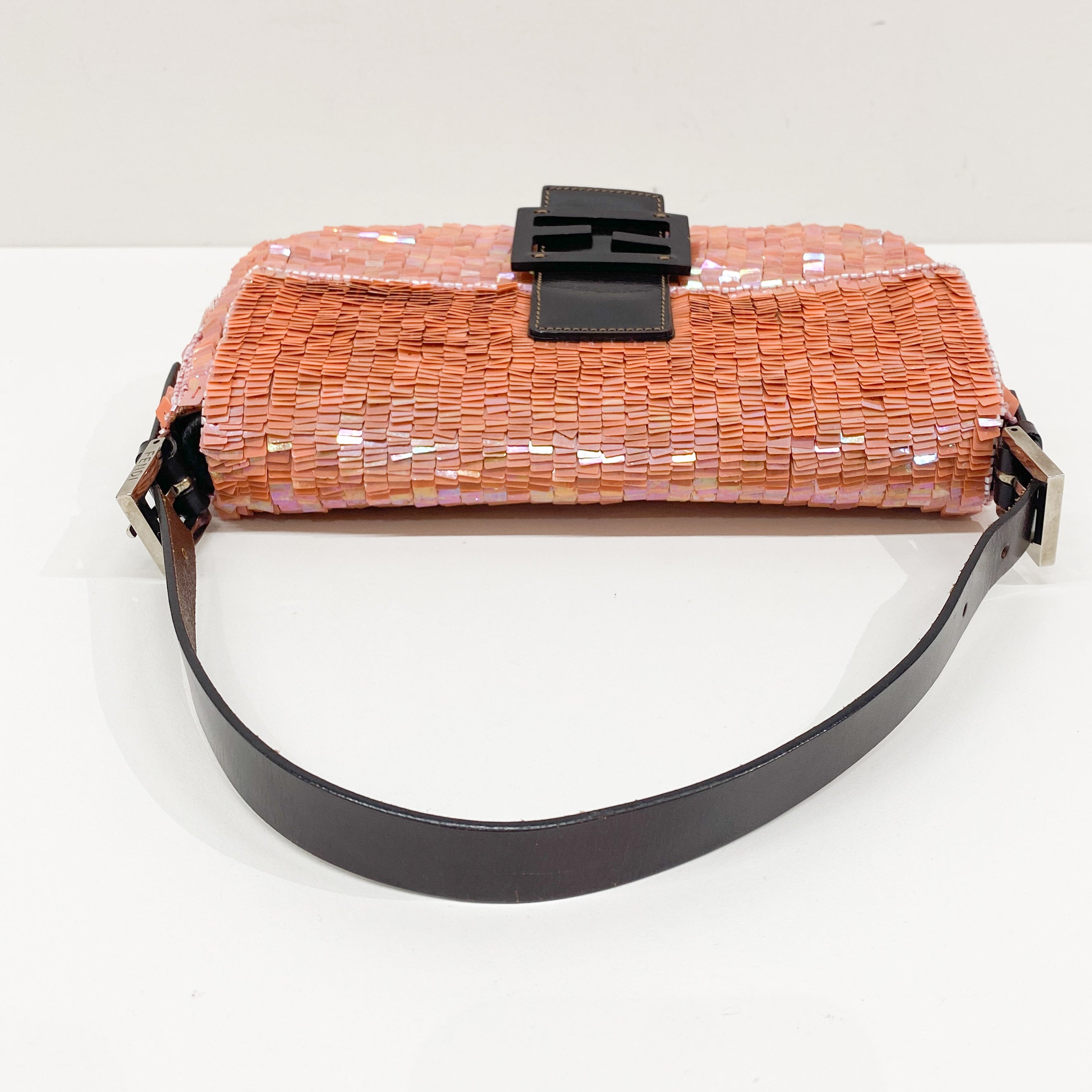 Baguette Coral Pink Sequin Shoulder Bag