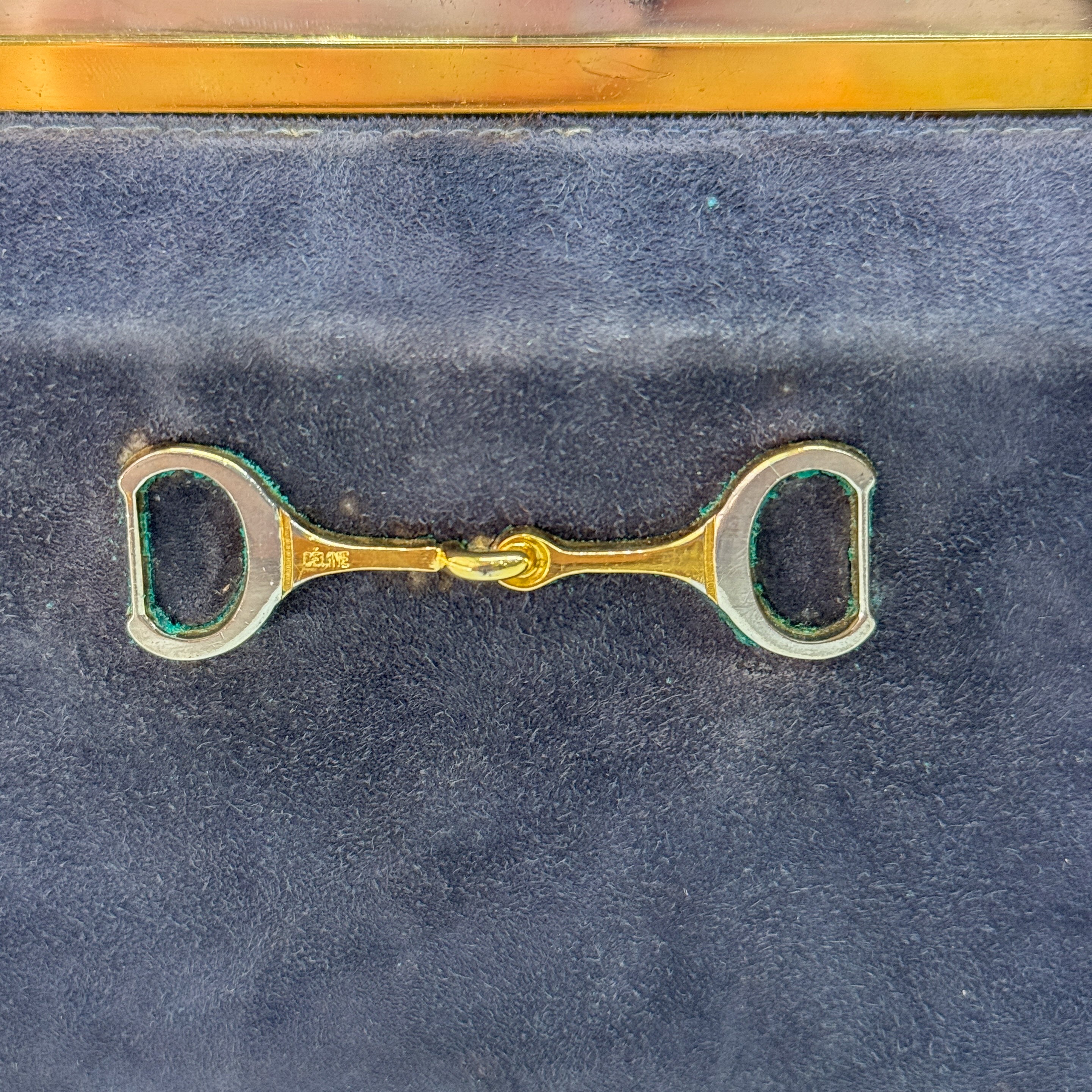 Gold Chain Navy Blue Suede Shoulder Bag