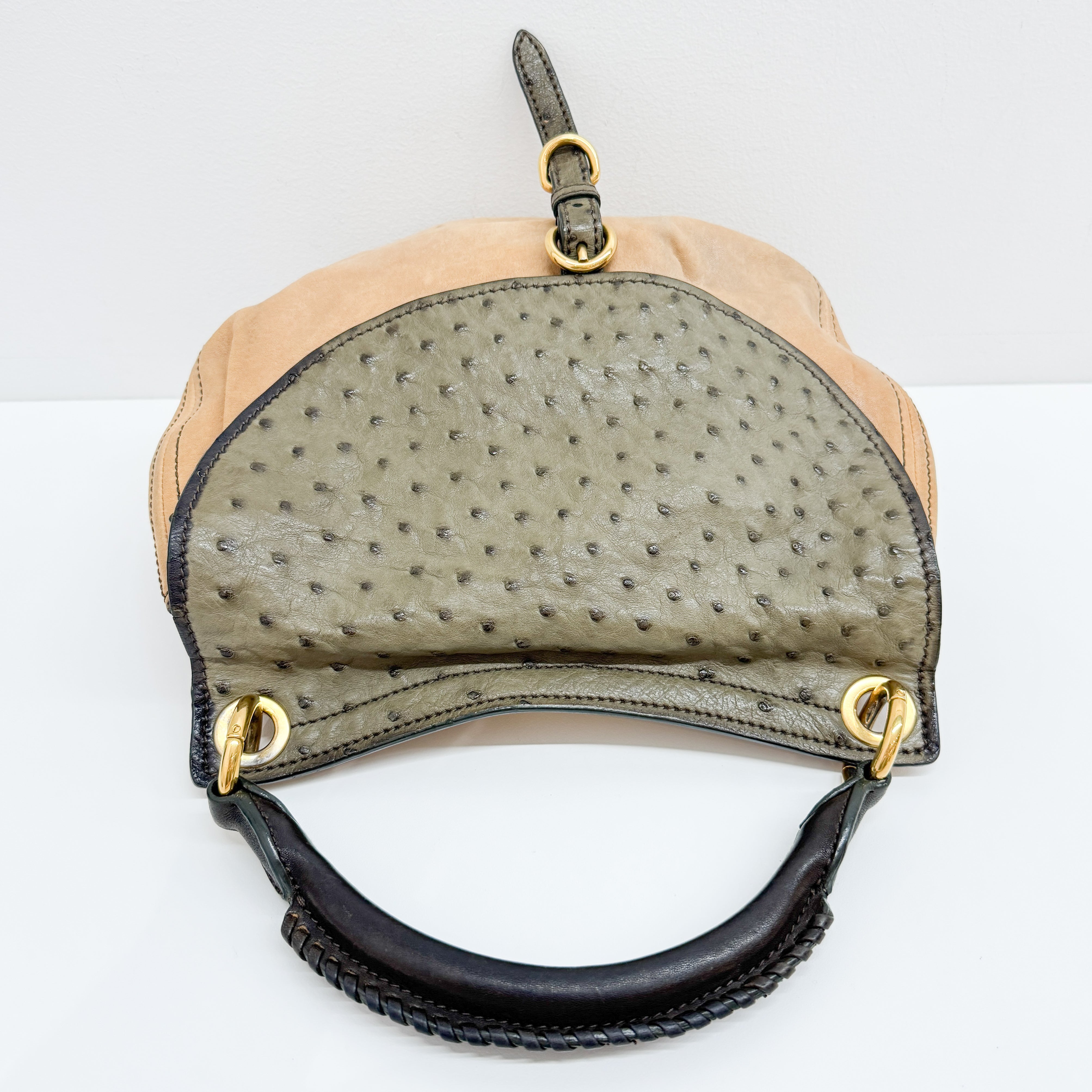 Archive Grey Ostrich Brown Leather Two Way Bag