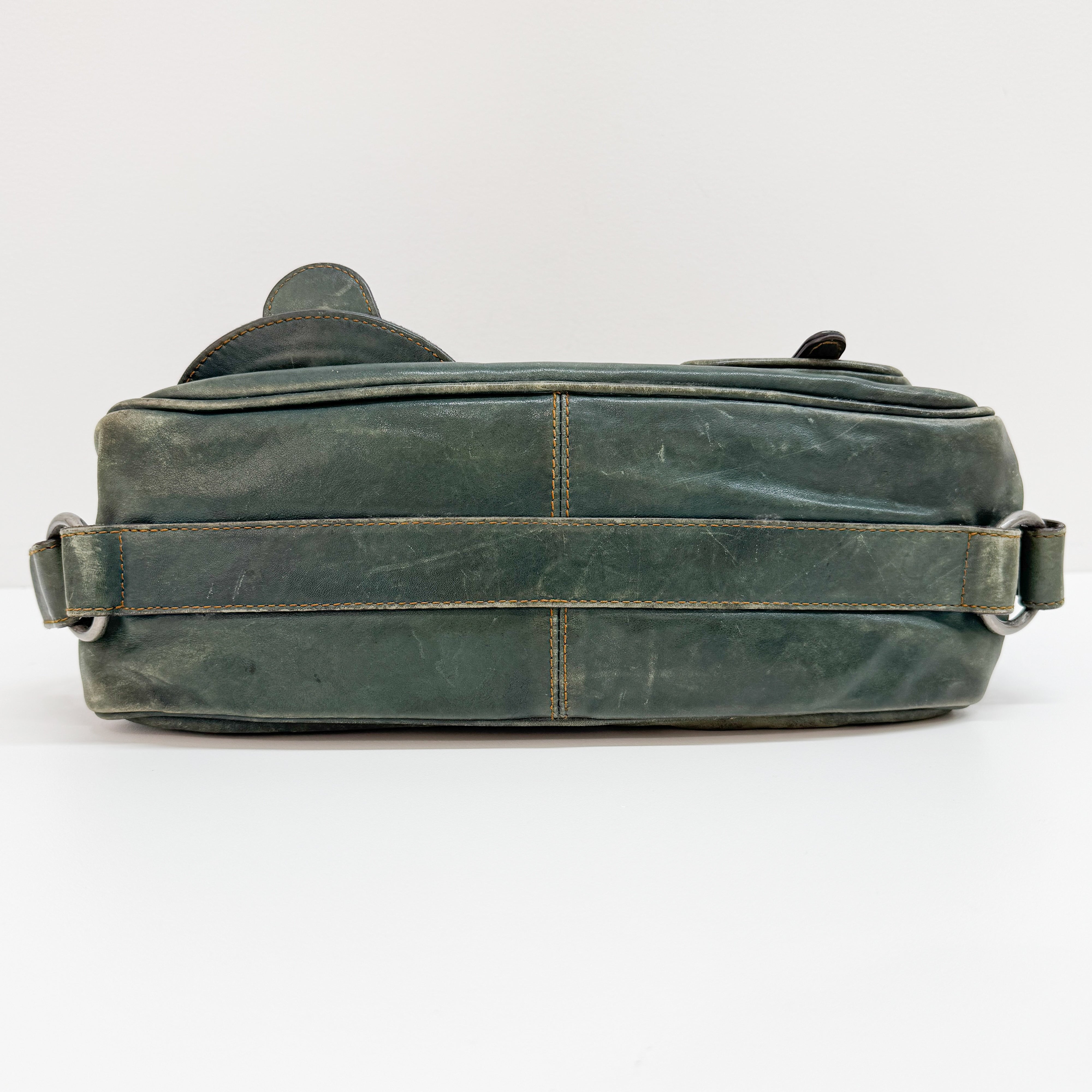 Gaucho Green Calfskin Leather Shoulder Bag