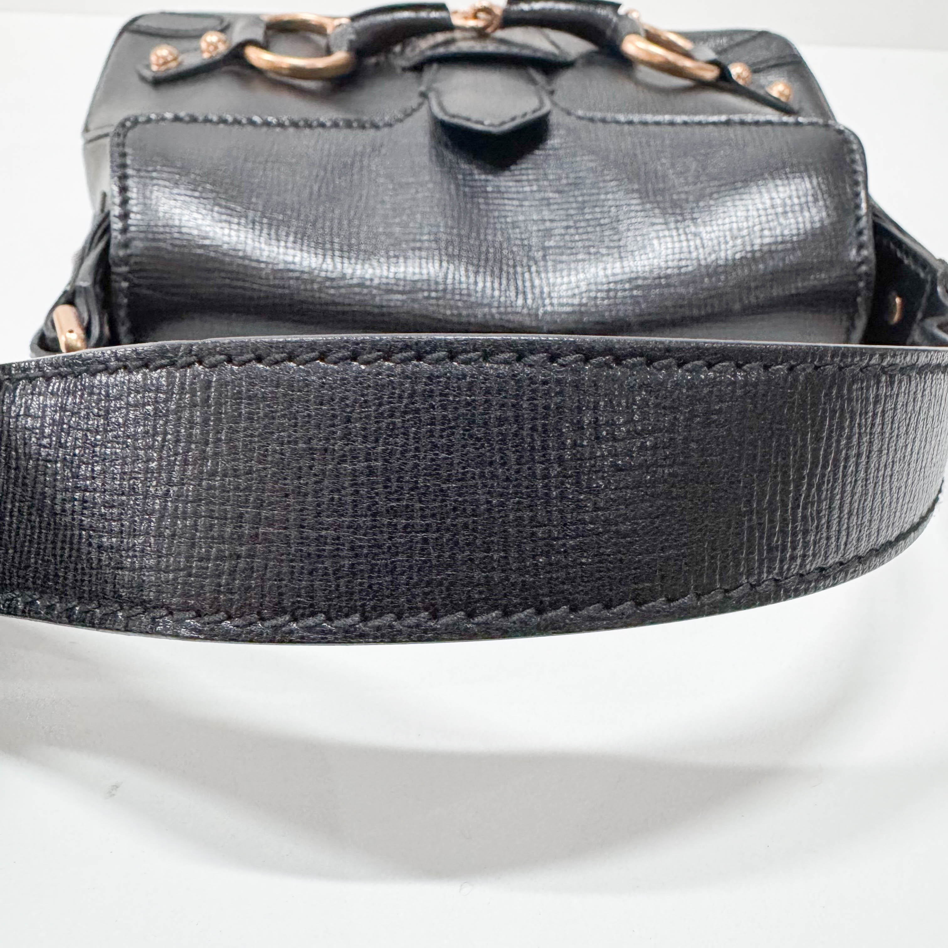 Horsebit Black Leather Shoulder Bag