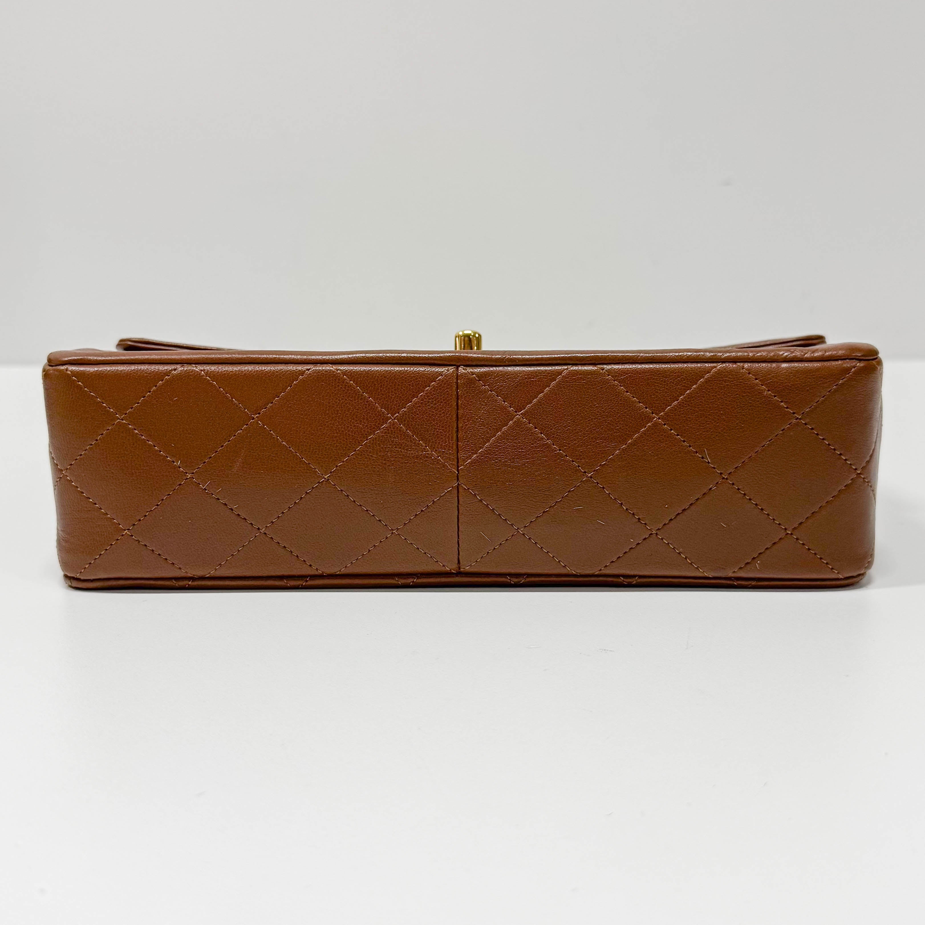 Timeless Classic Matelassé Brown Leather Shoulder Bag