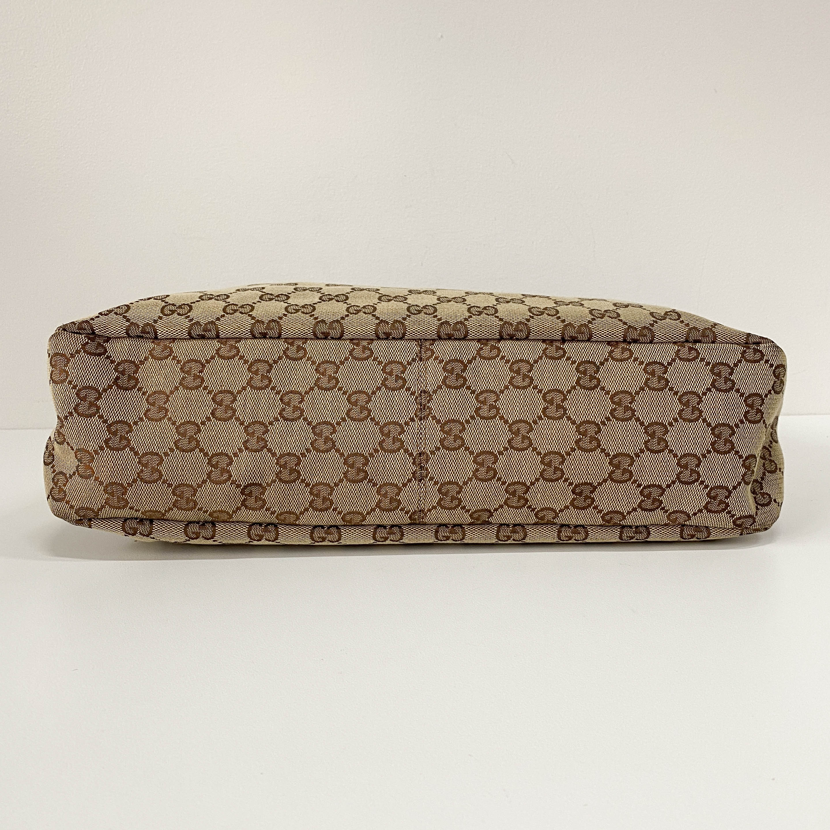 GG Brown Canvas Horsebit Hobo Bag