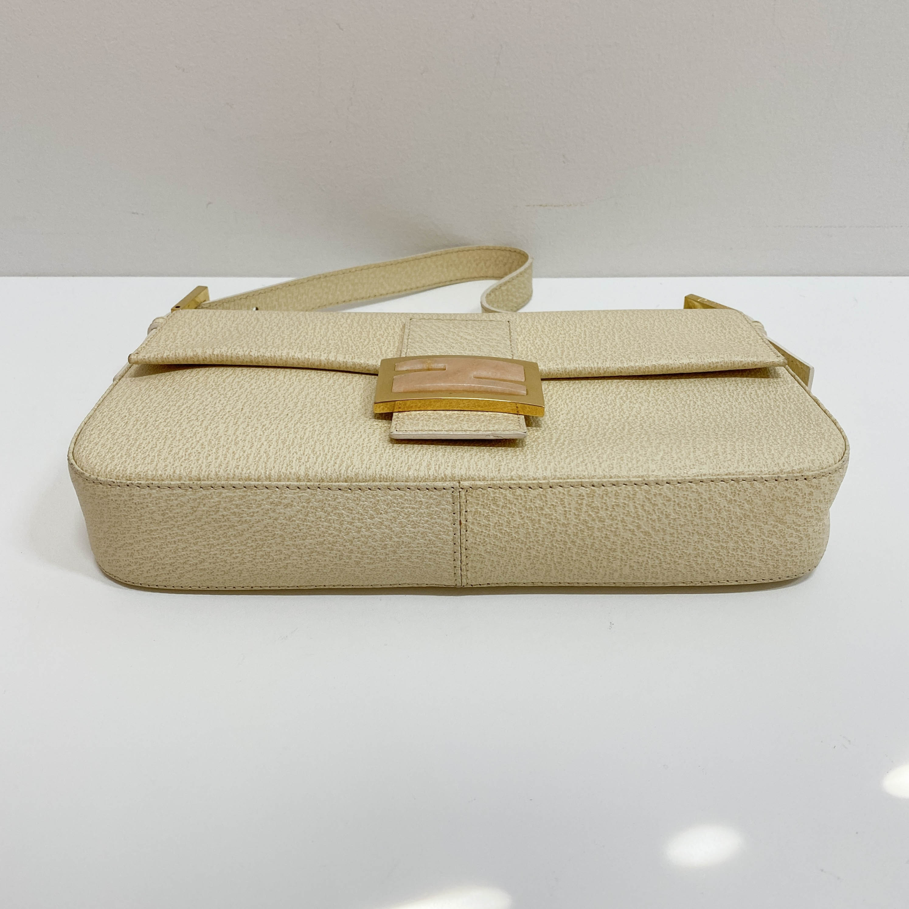 Baguette Cream Leather Rose Quartz Hardware Shoulder Bag