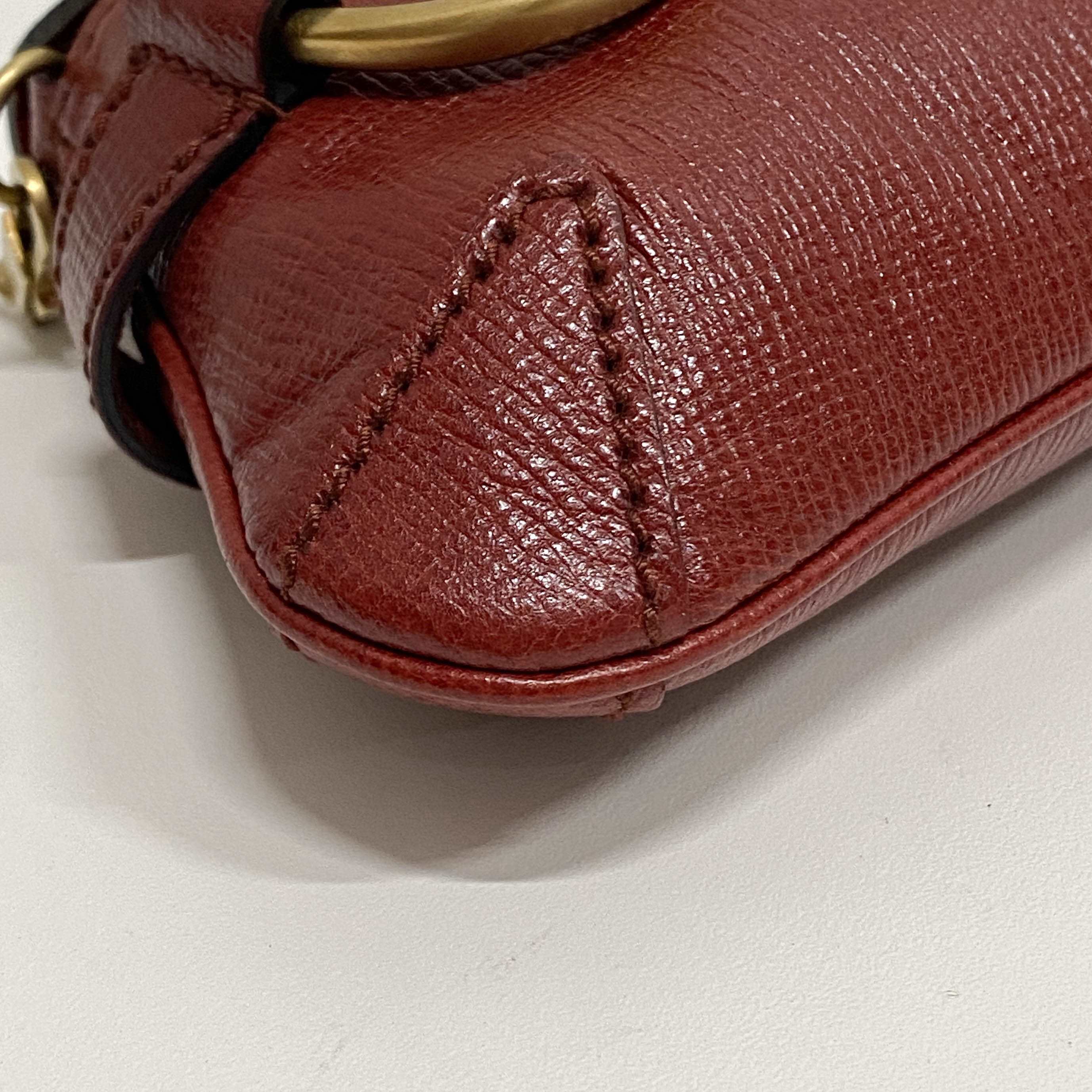 Horsebit Red Leather Chain Shoulder Bag