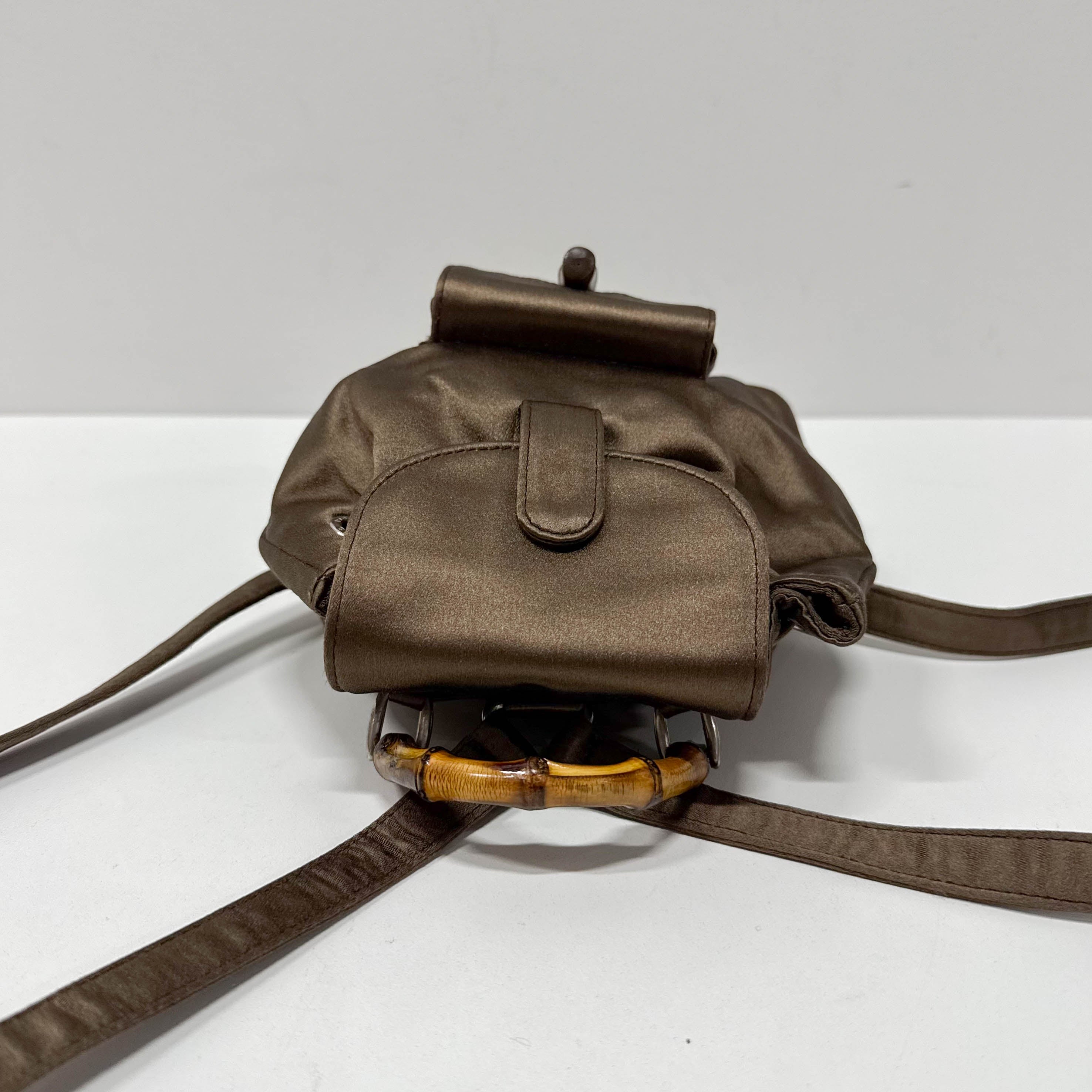 Mini Brown Satin Bamboo Turn-Lock Backpack