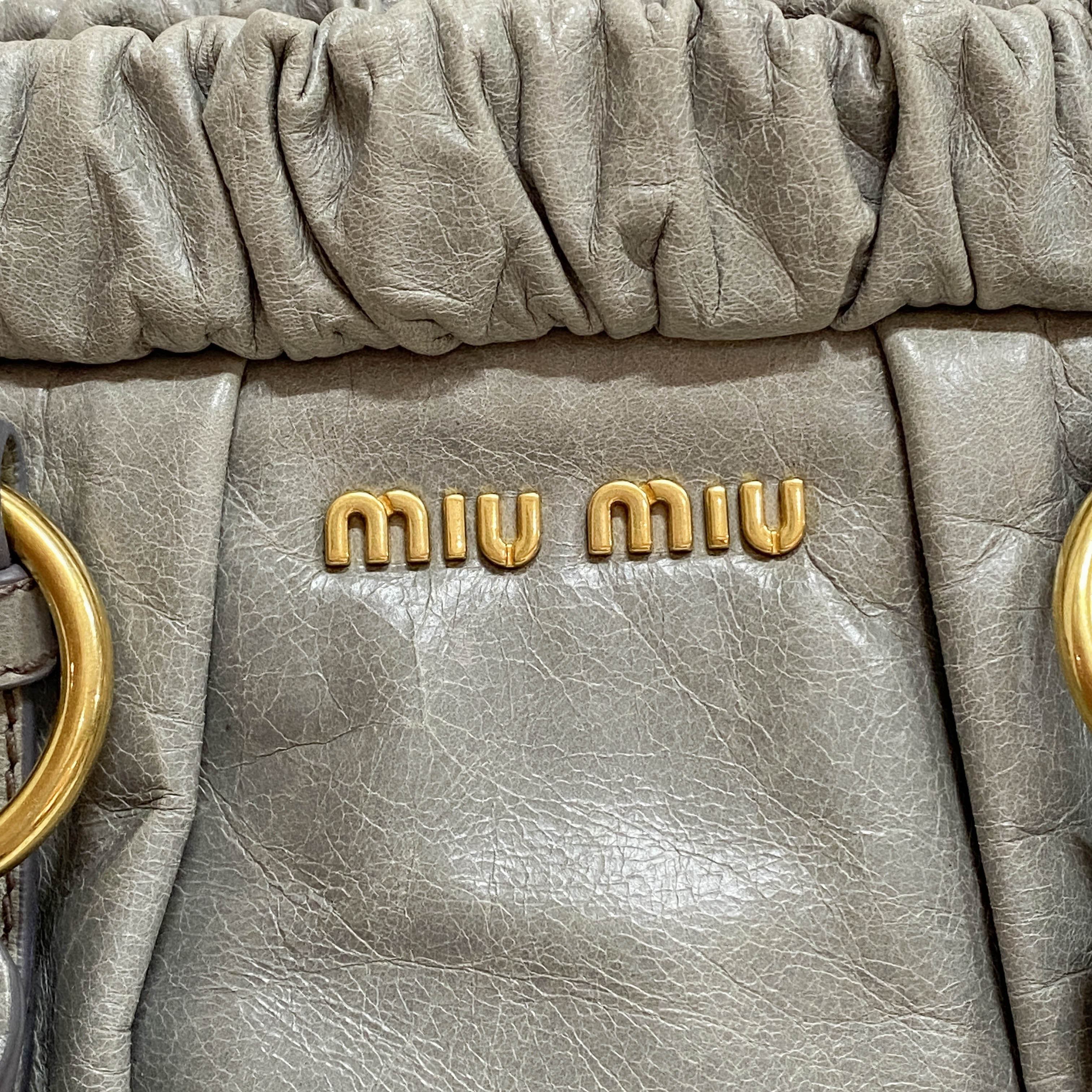 Vitello Bauletto Grey Calfskin Leather Two Way Bag