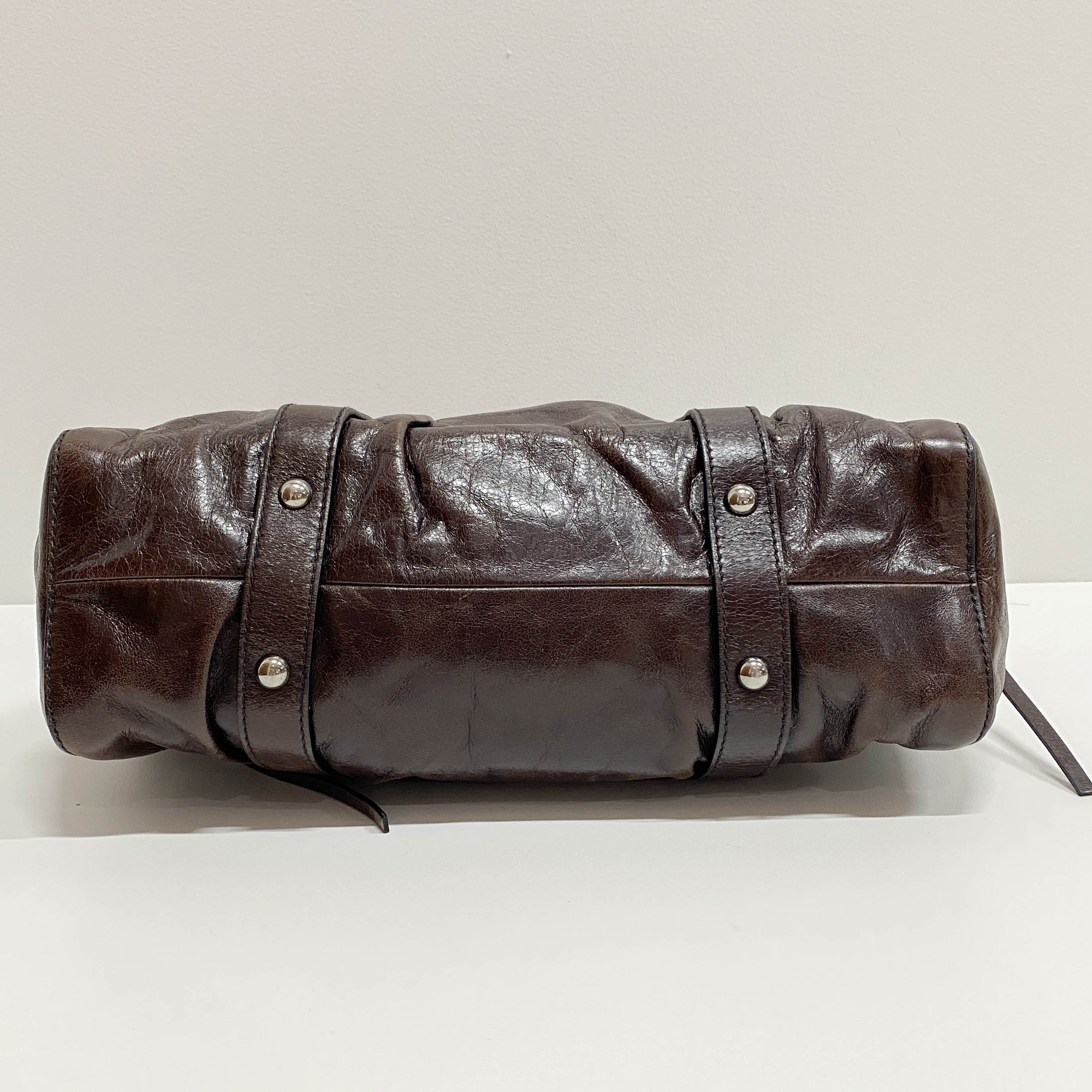 Vitello Bauletto Dark Brown Calfskin Leather Two Way Bag