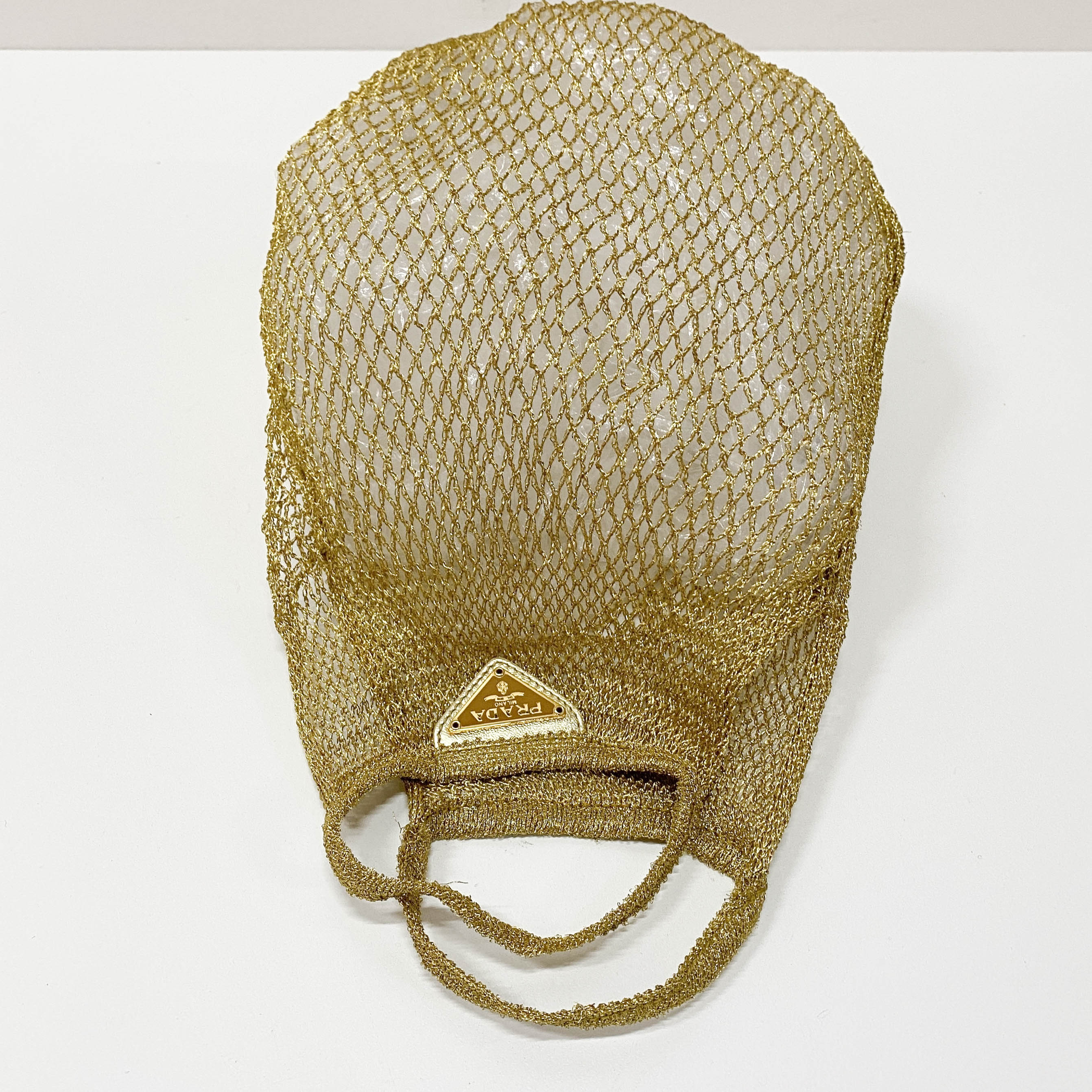 Triangle Logo Gold Mesh Handbag