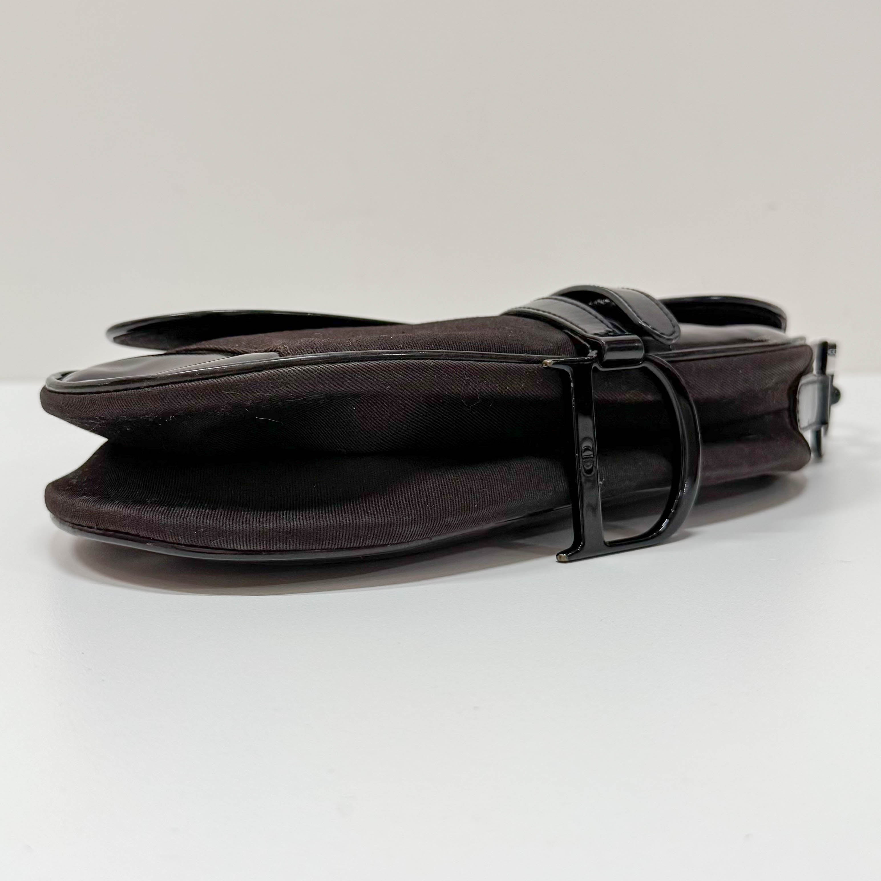 Saddle Brown Cotton & Patent Leather Shoulder Bag