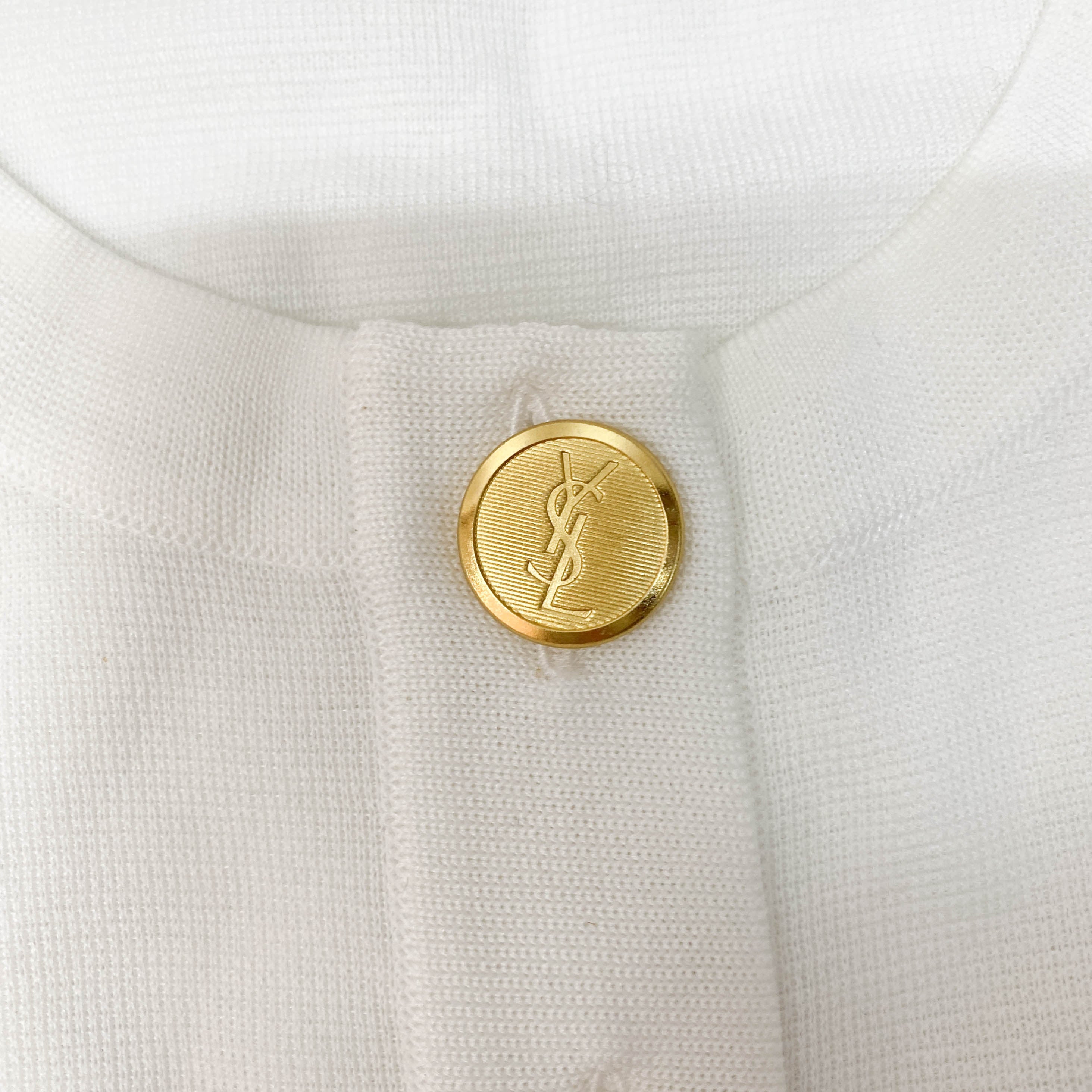YSL Logo Size L White Cotton Cardigan