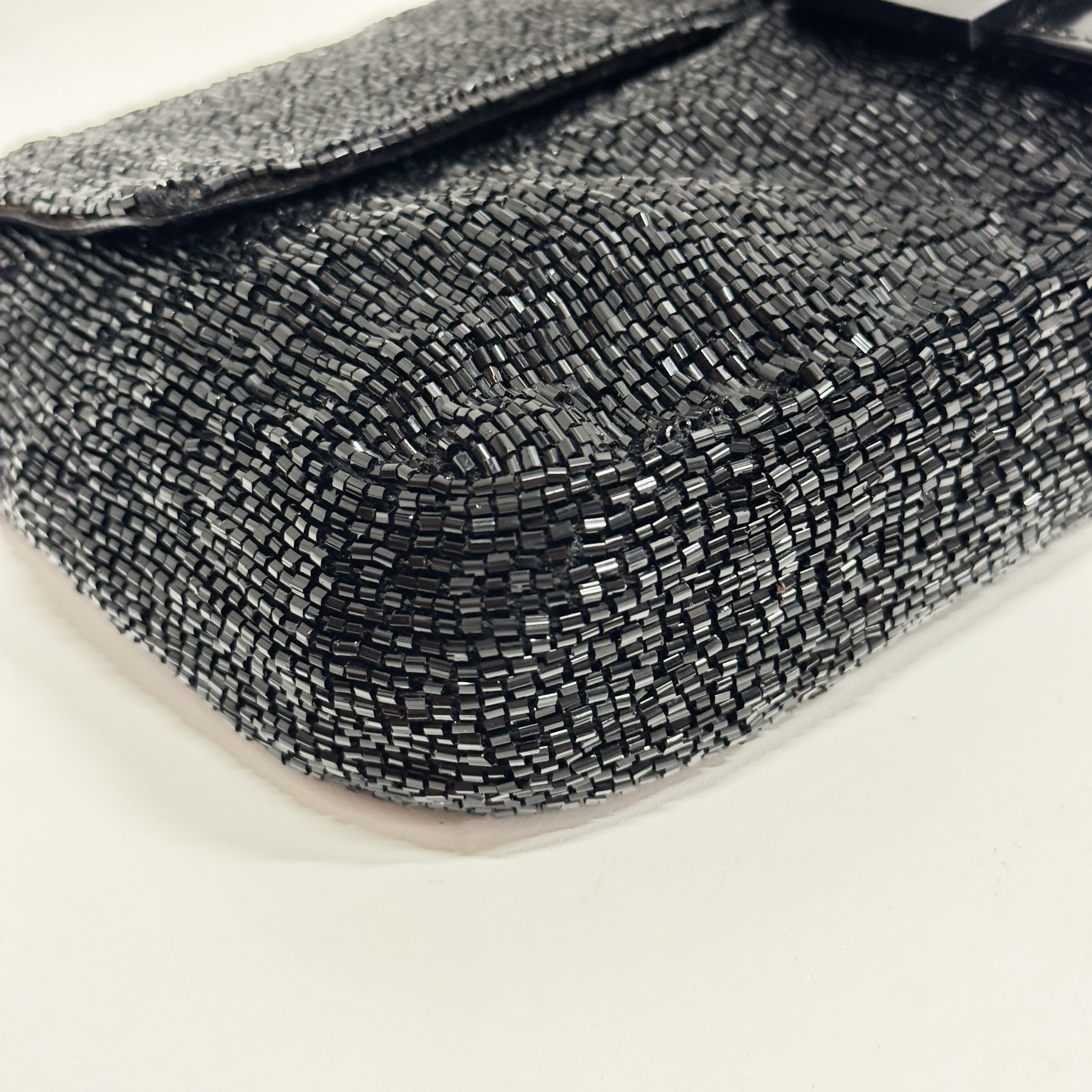 Baguette Black Beaded Shoulder Bag