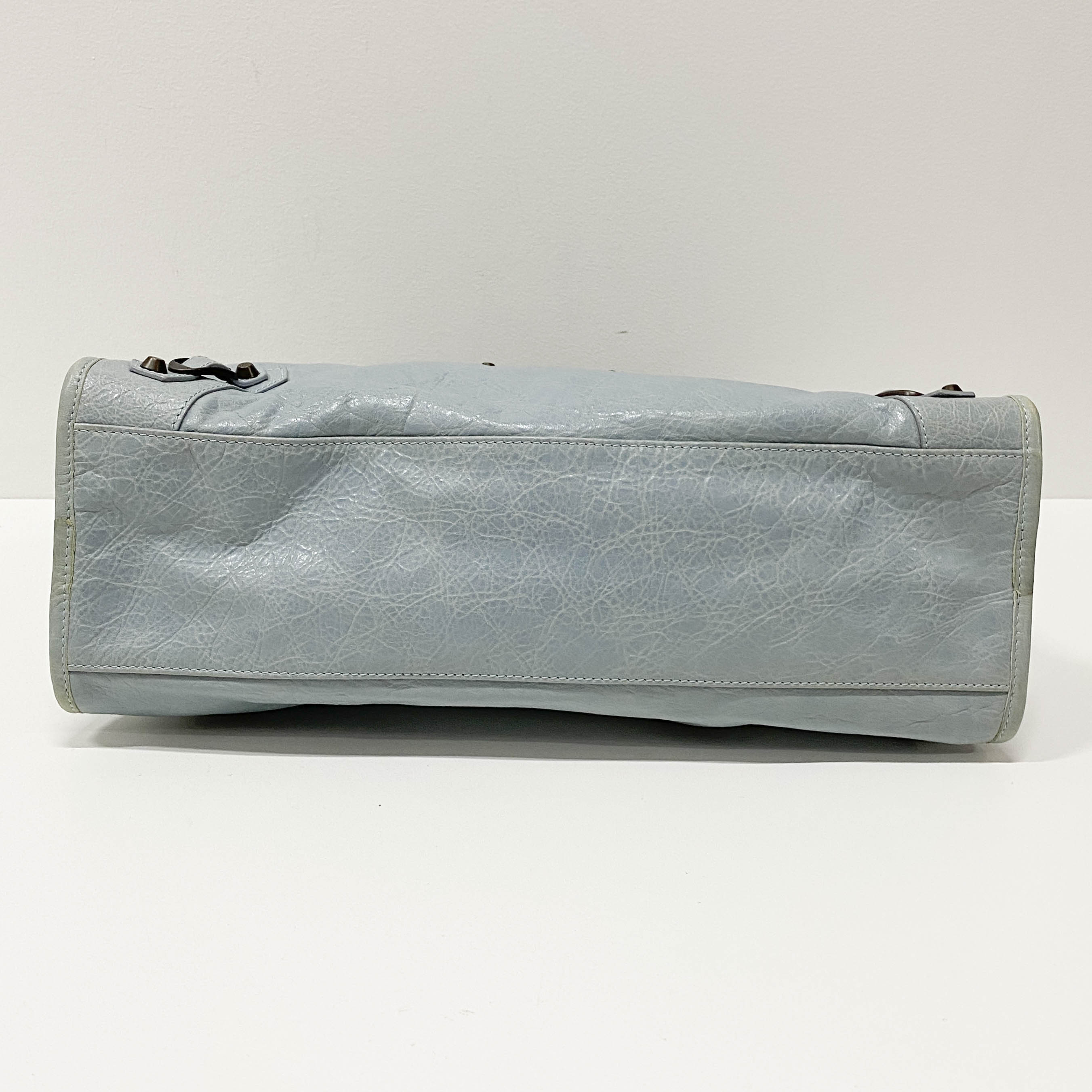 The City Blue Calfskin Leather Two Way Bag