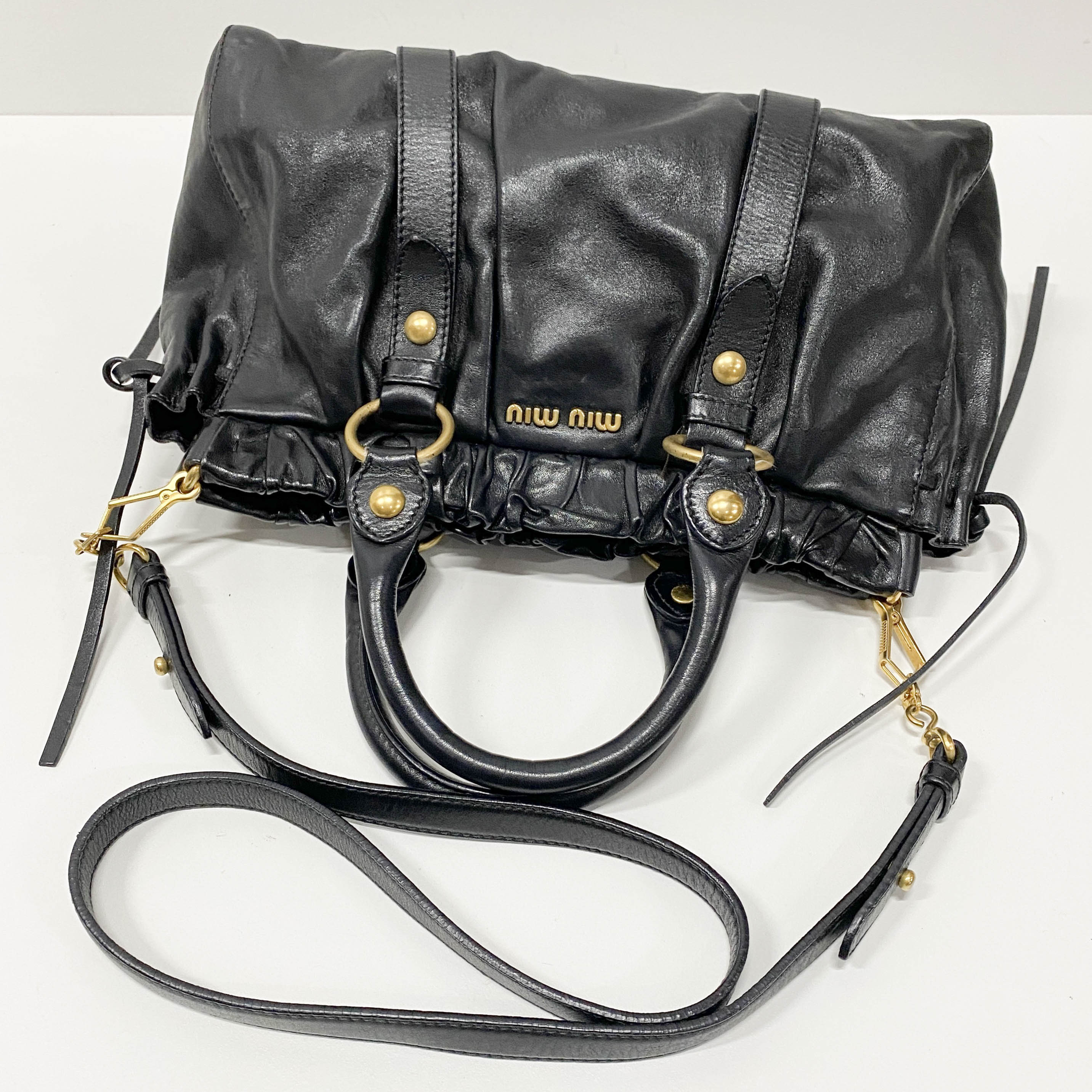 Vitello Black Calfskin Leather Two Way Bag