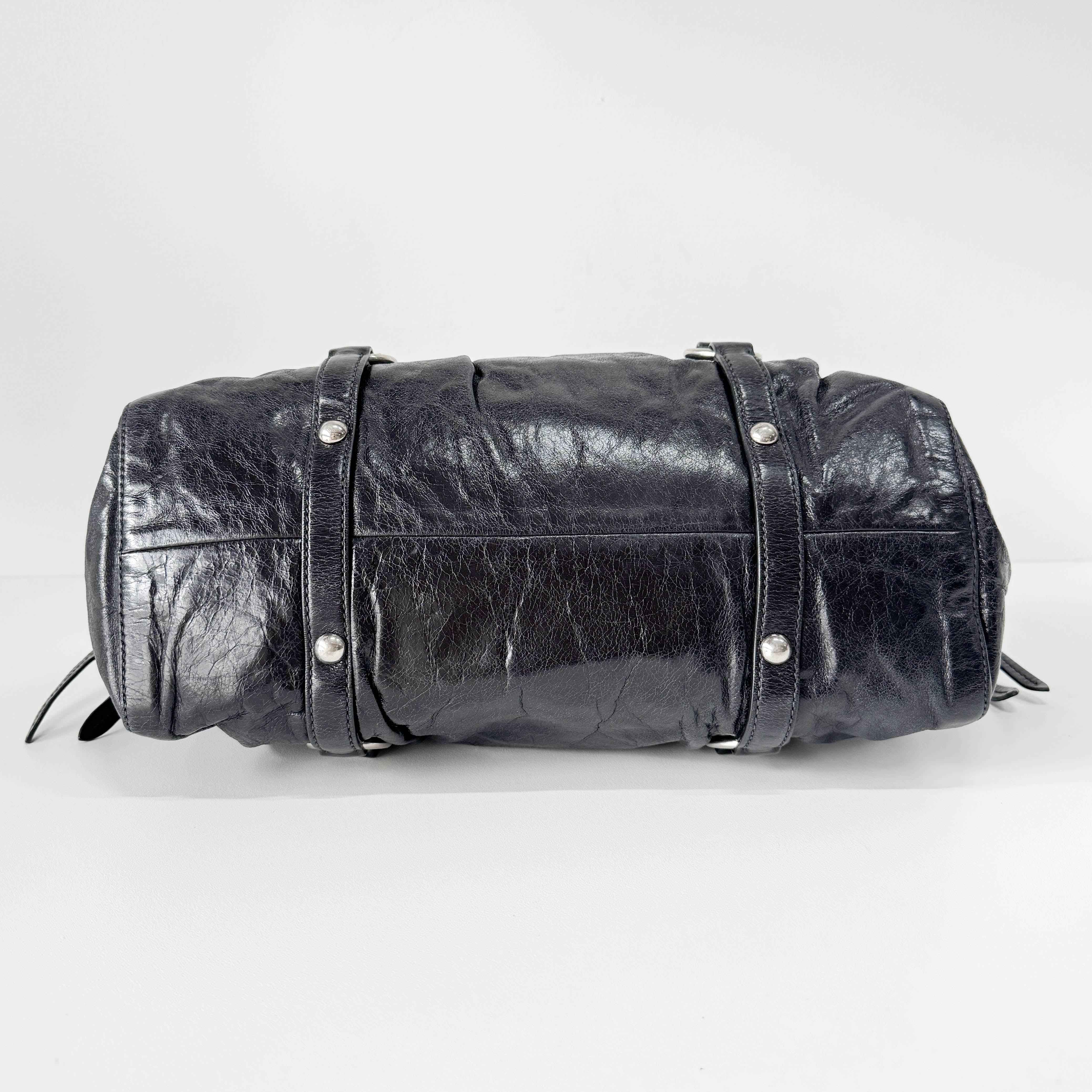 Vitello Black Leather Two Way Bag
