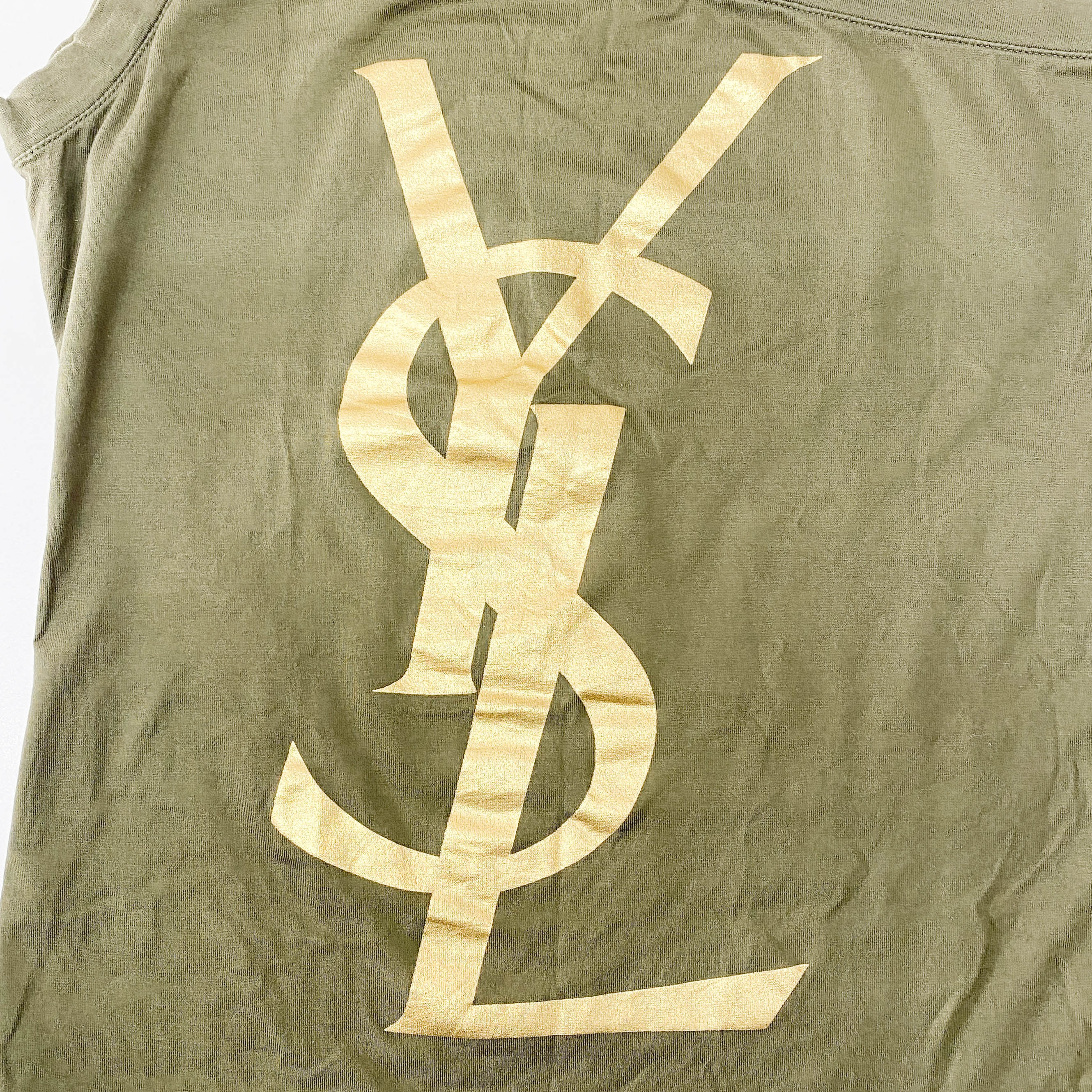 Size S Asymmetric Green Cotton Shoulder Top