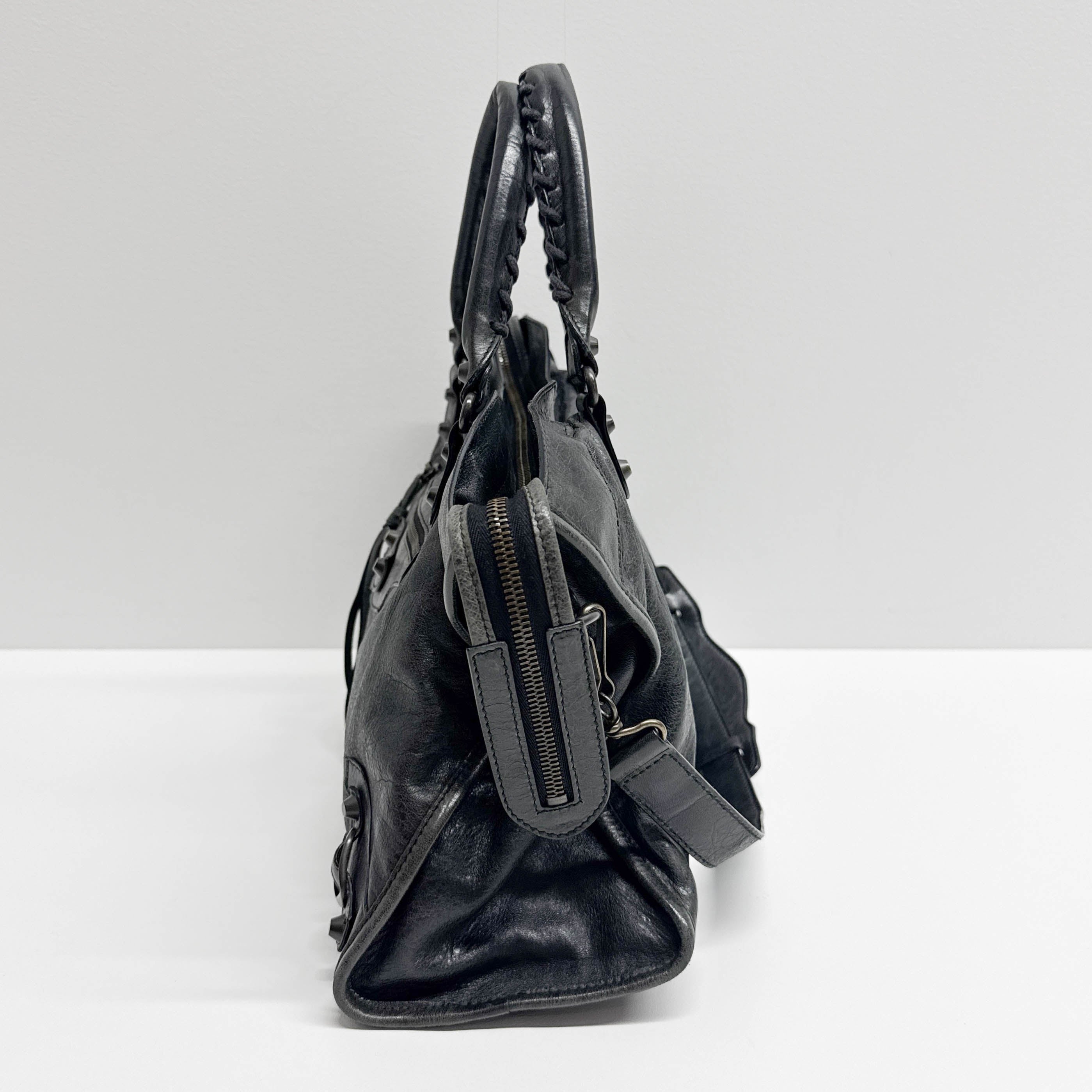 The City Black Calfskin Leather Two Way Bag