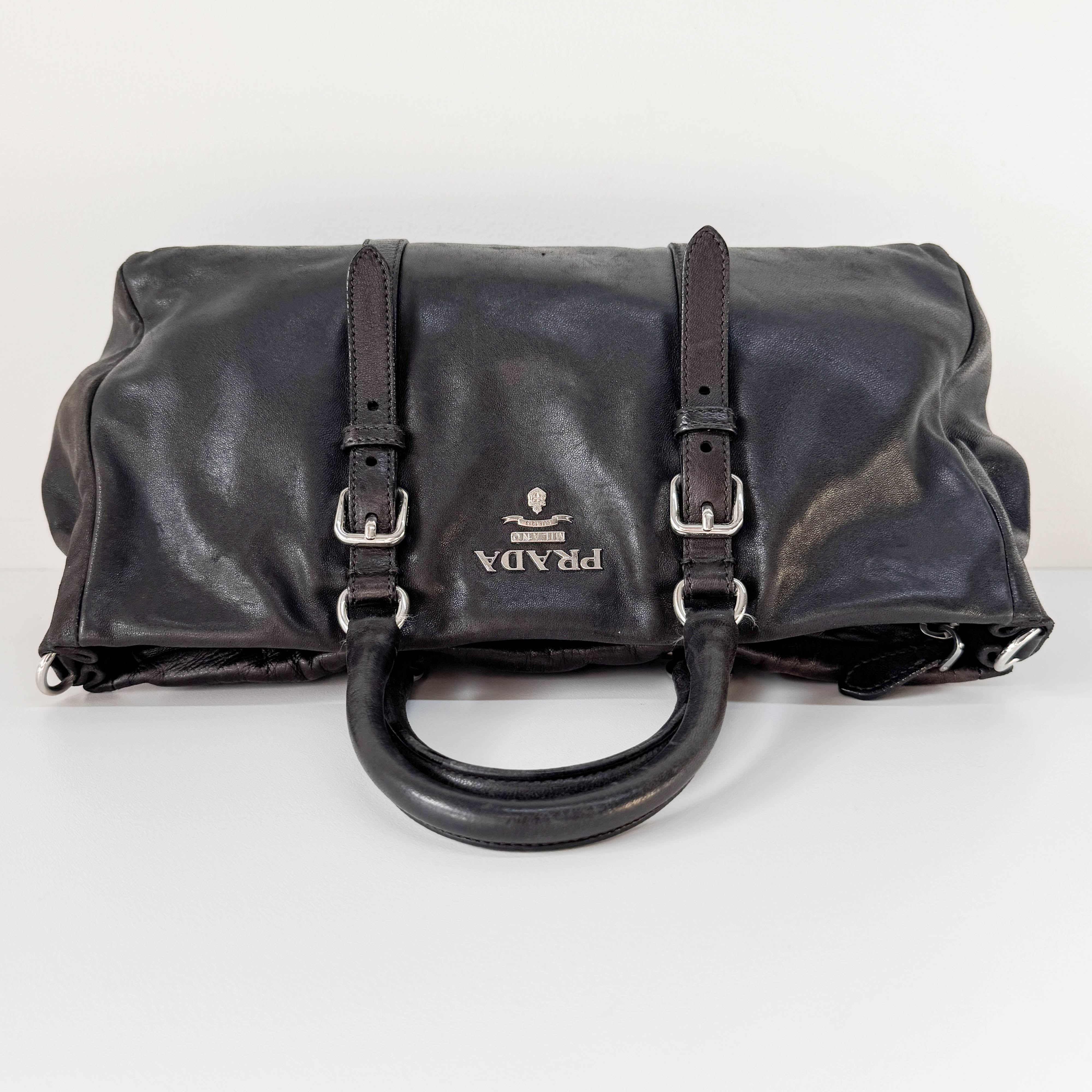 Vintage Black Leather Hand Bag