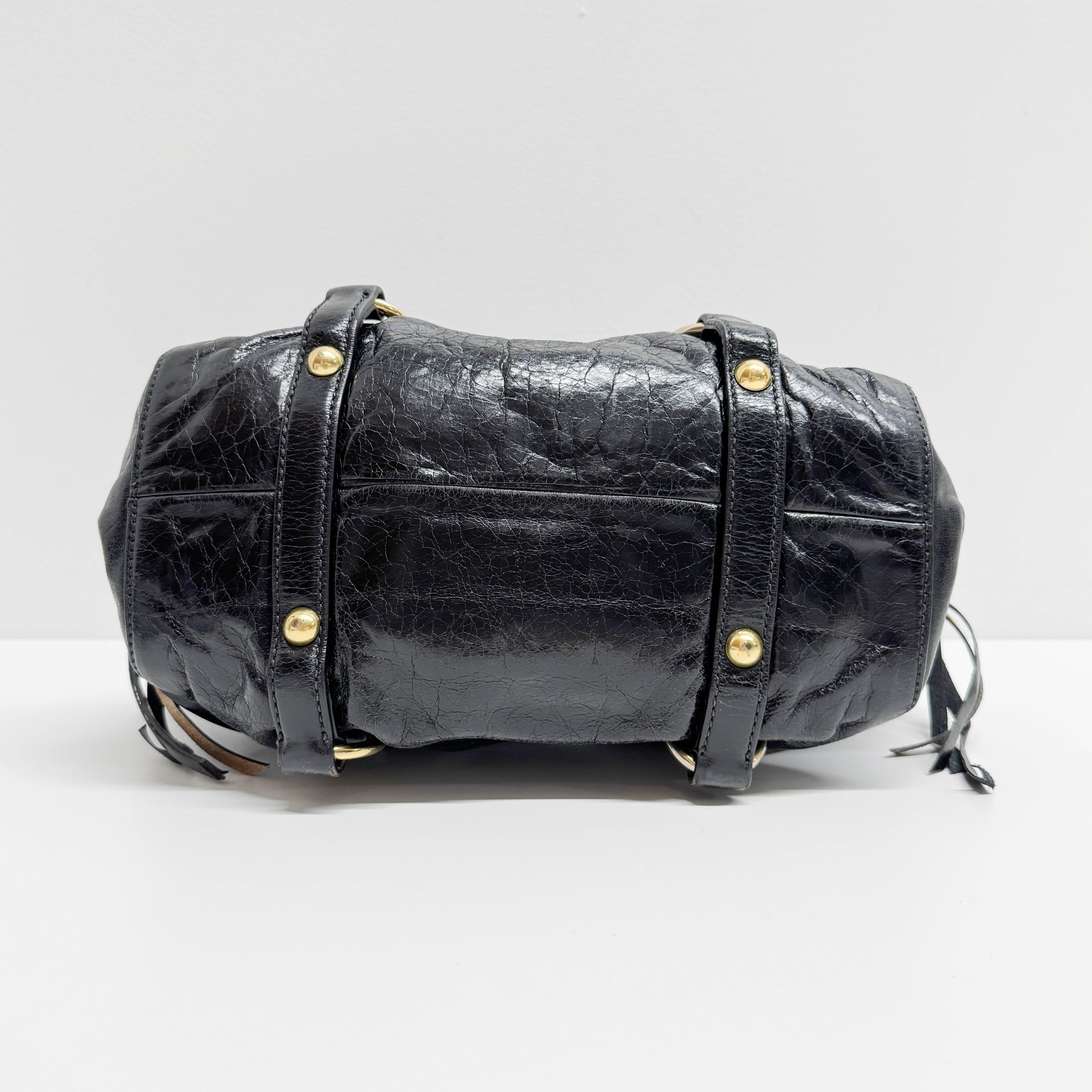 Mini Vitello Bauletto Black Leather Two Way Bag