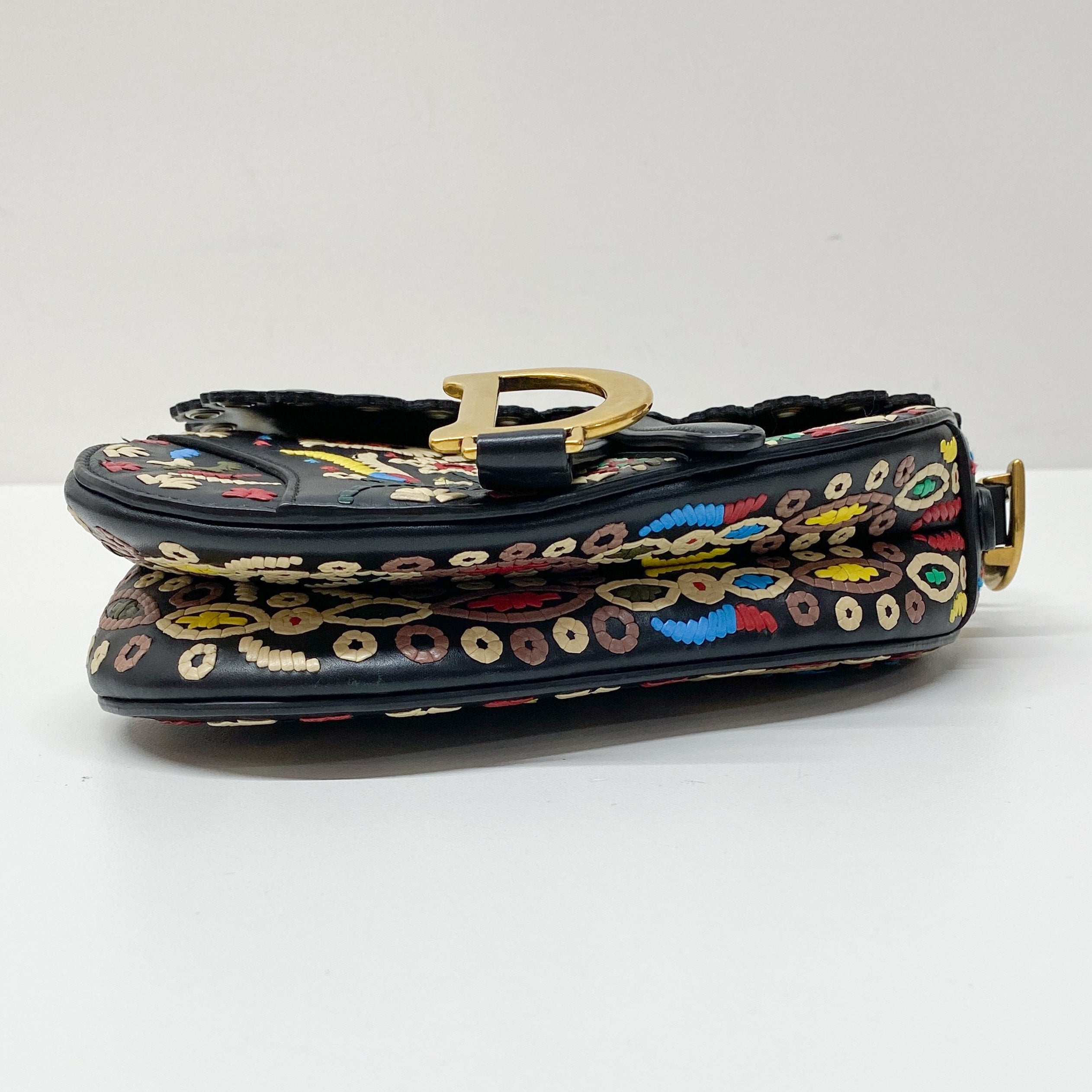 Saddle Multi-color Embroidered Leather Hand Bag