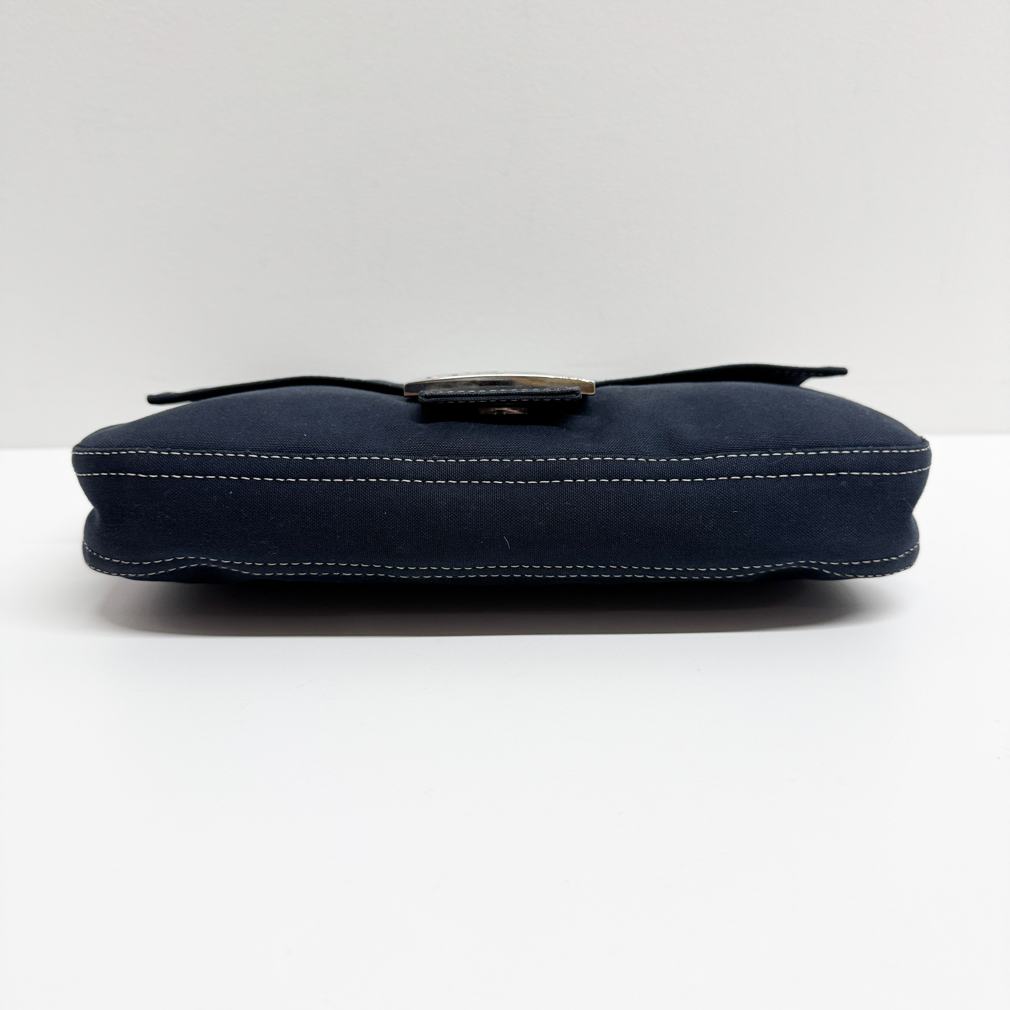 Baguette Navy Cotton Shoulder Bag