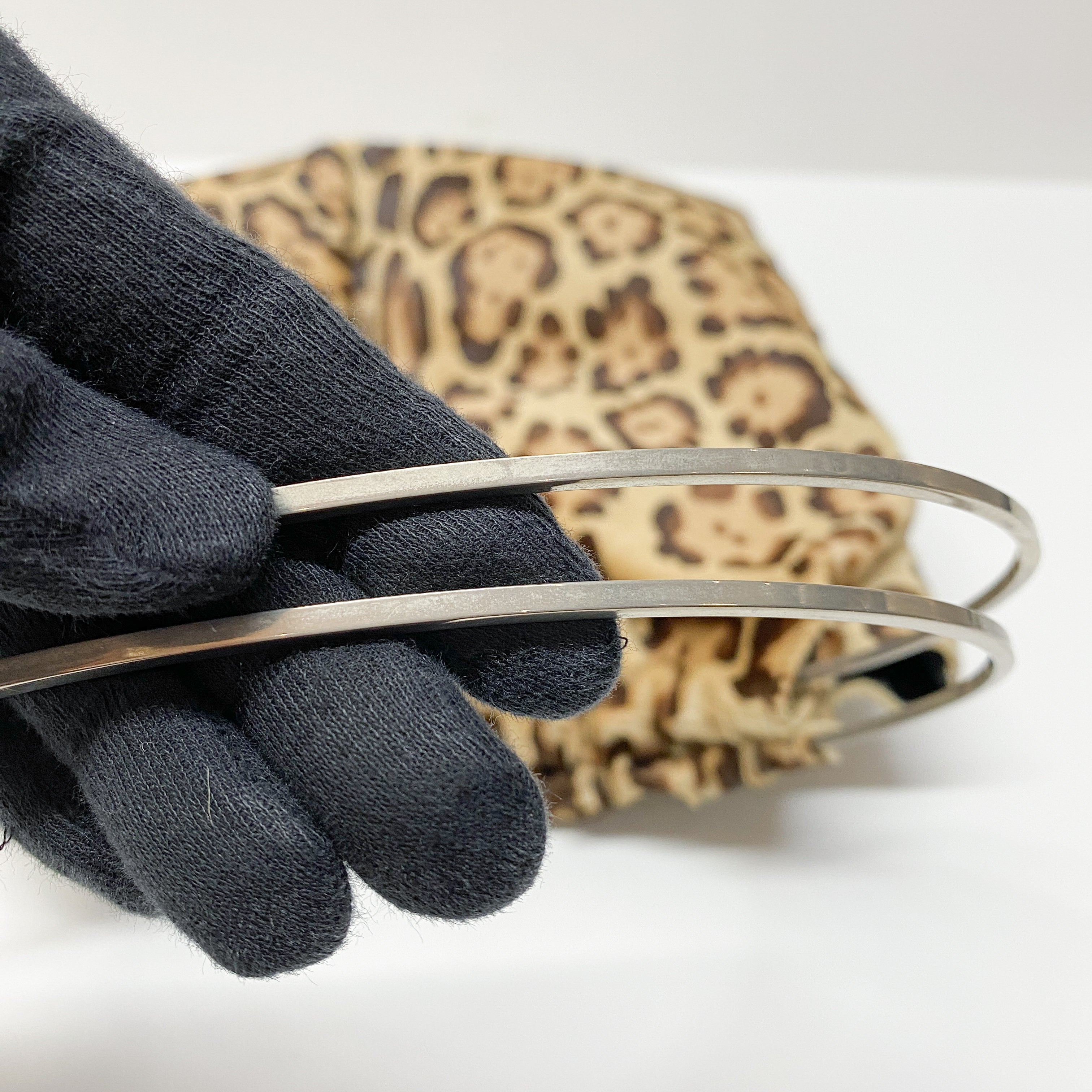 Brown Leopard Print Pony Hair Ring Handle Tote Bag