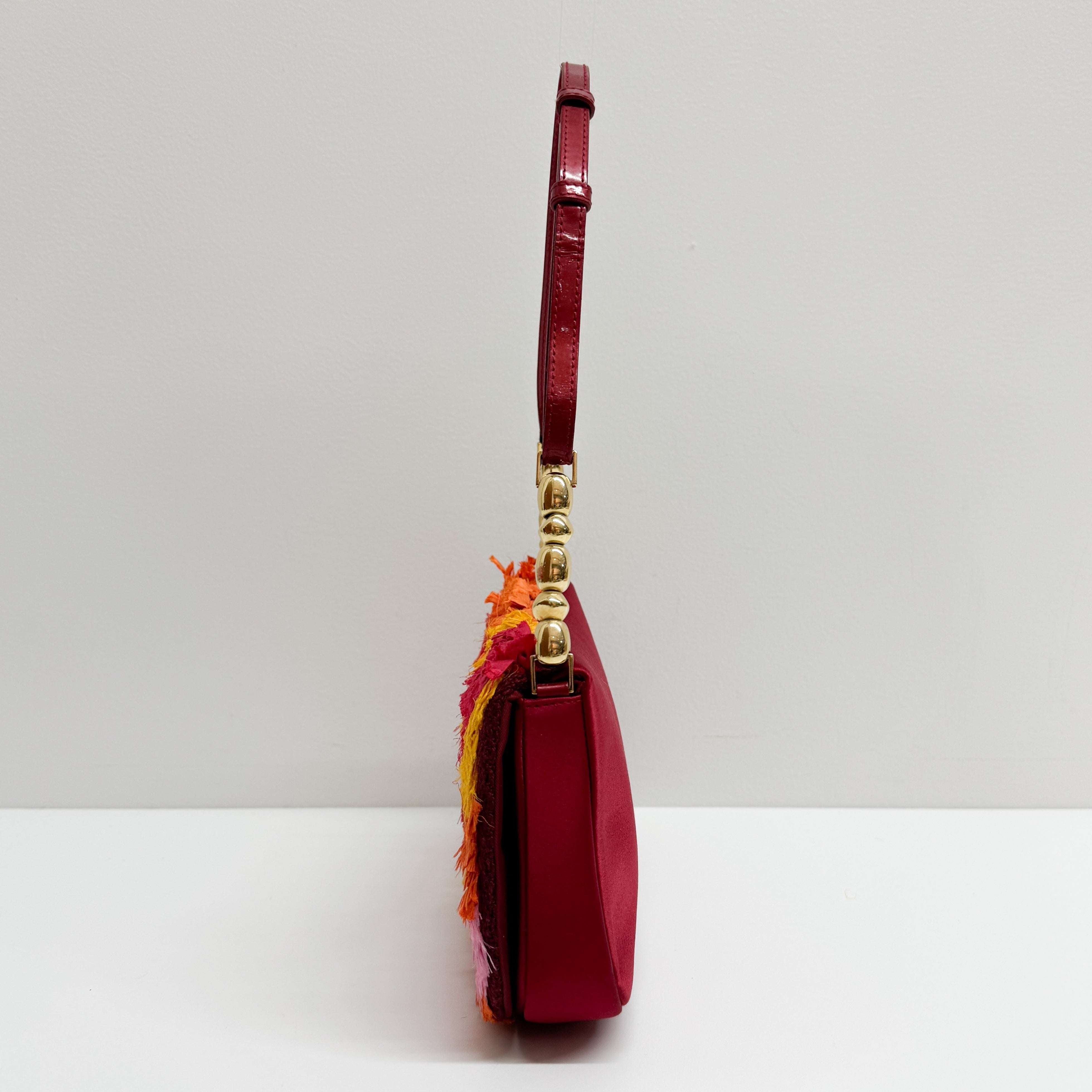 Malice Pearl Chain Silk Burgundy Muliticolor Shoulder Bag