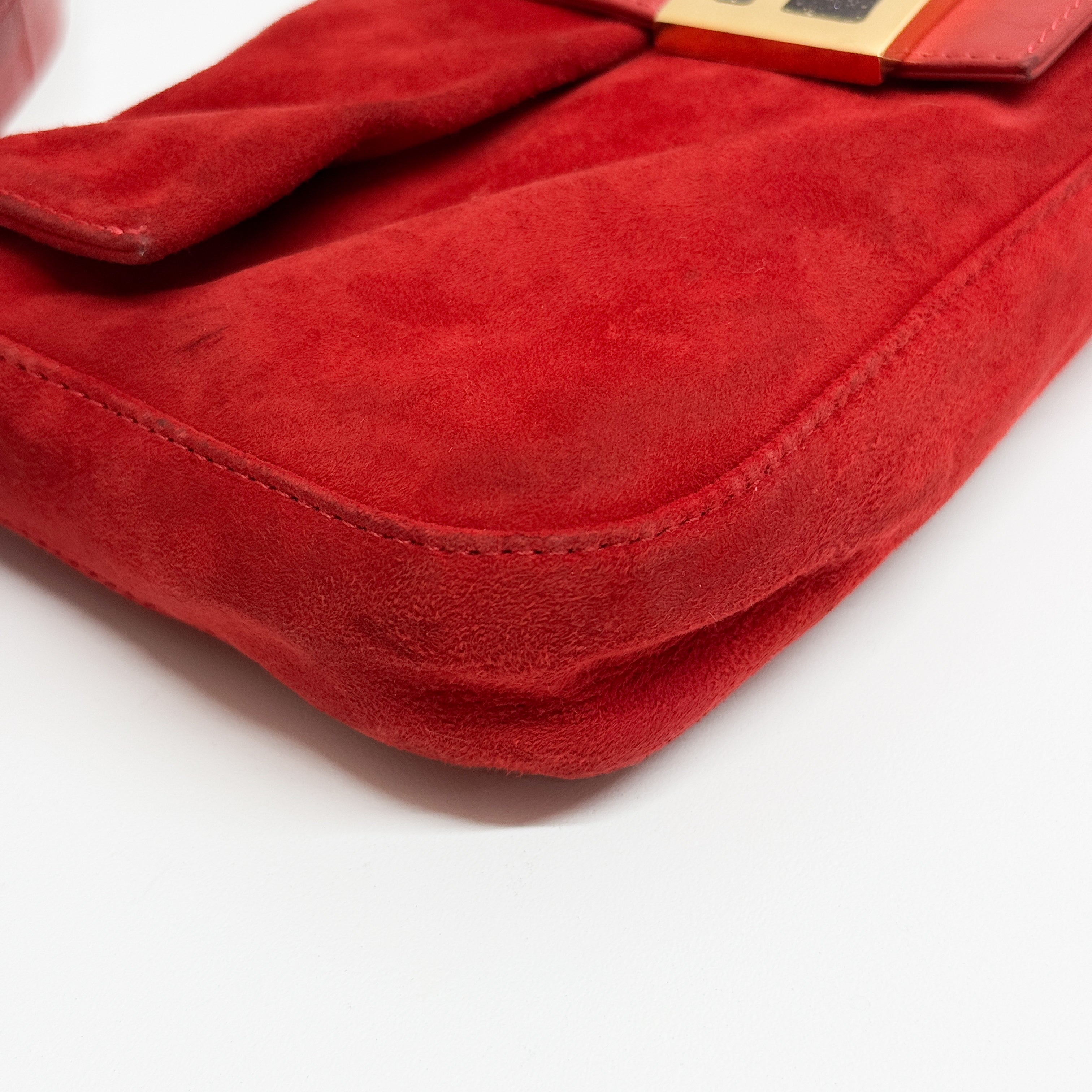 Baguette Red Suede Shoulder Bag