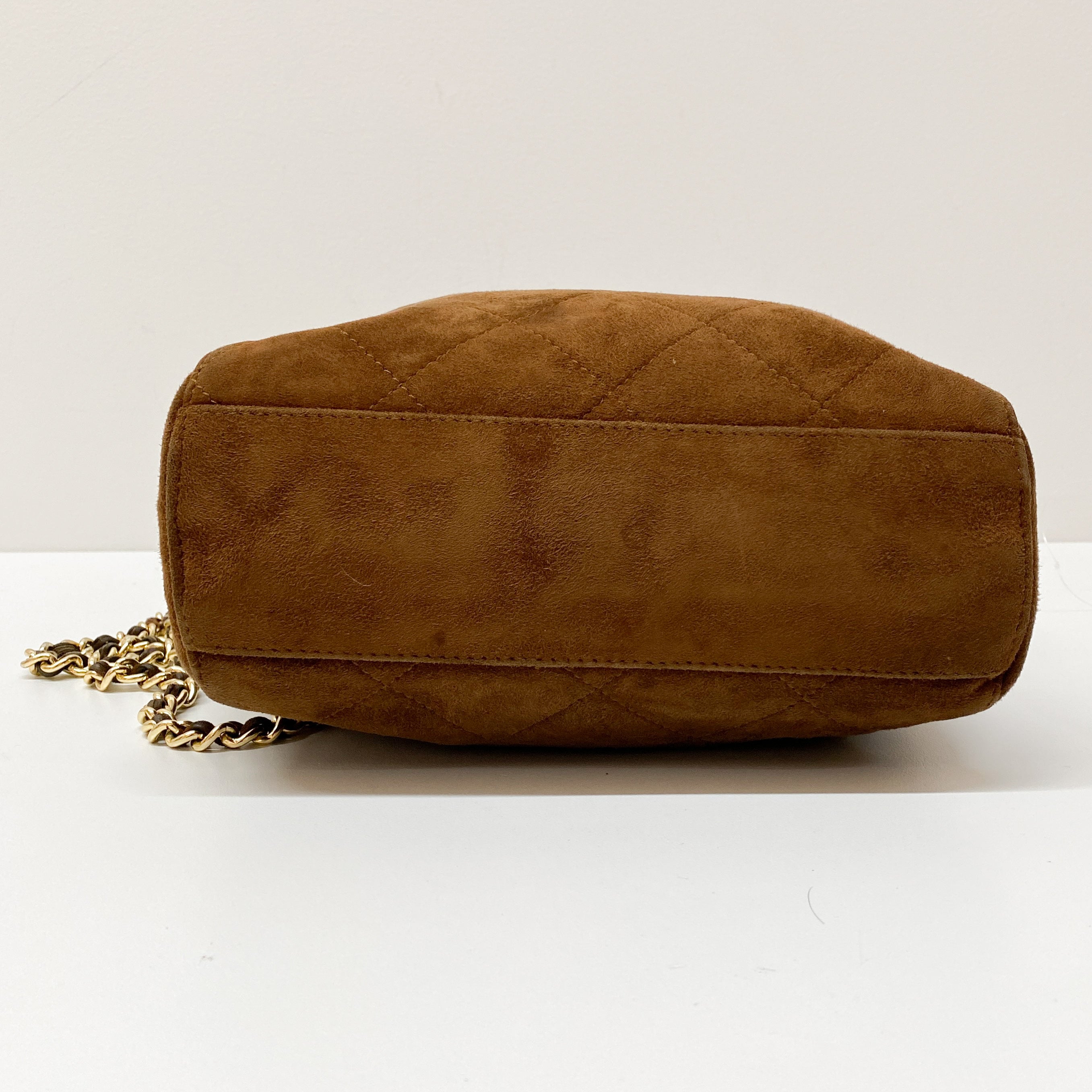 Gold Chain Brown Suede Shoulder Bag