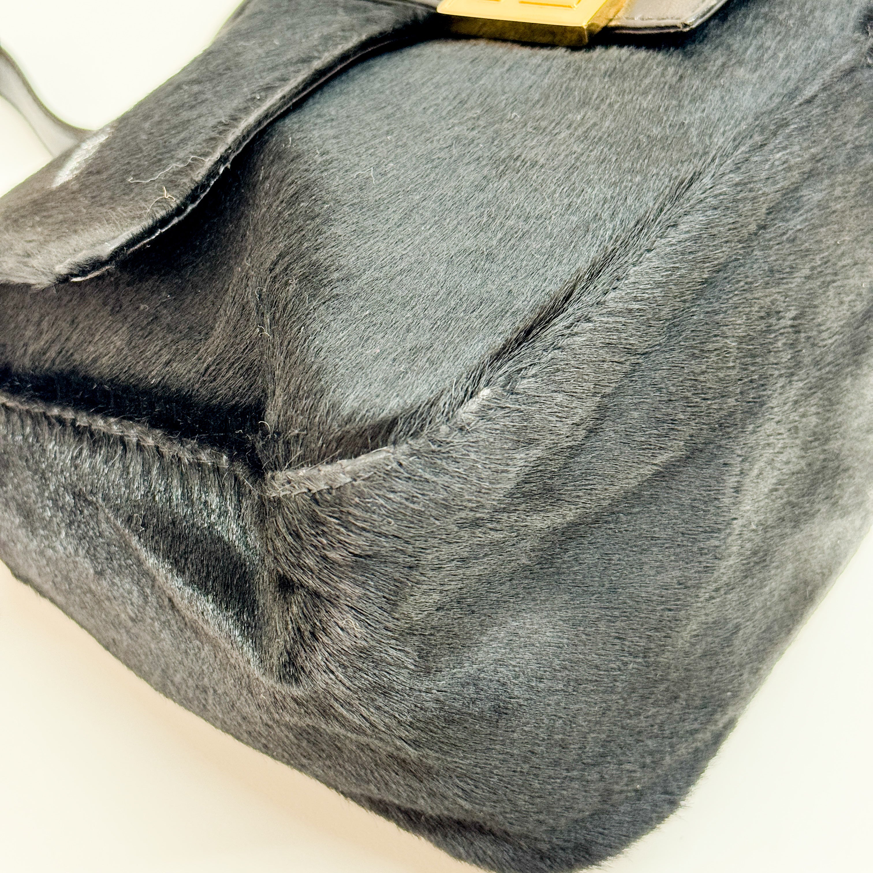 Mamma Baguette Black Pony Hair Shoulder Bag