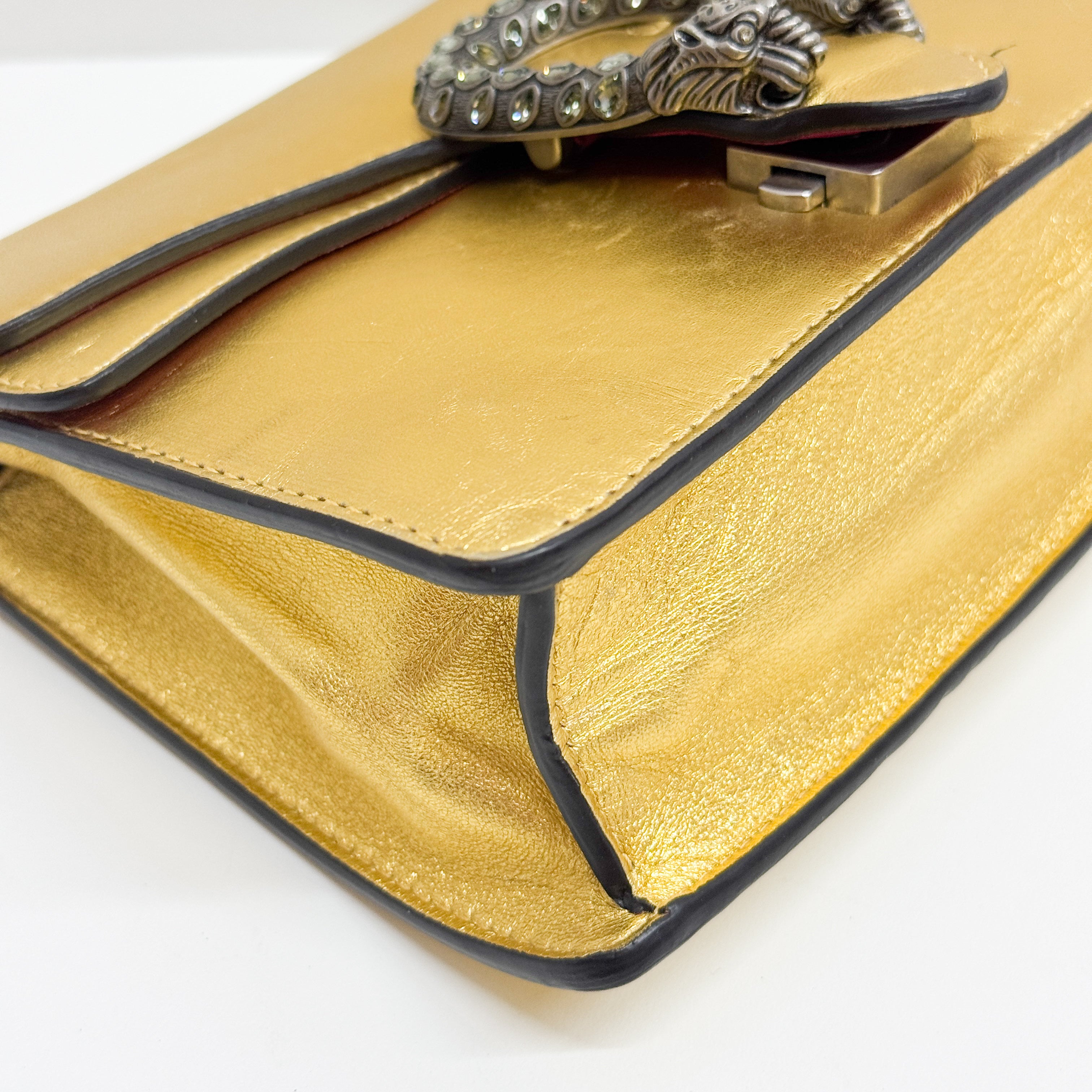 Dionysus Mini Gold Leather Shoulder Bag