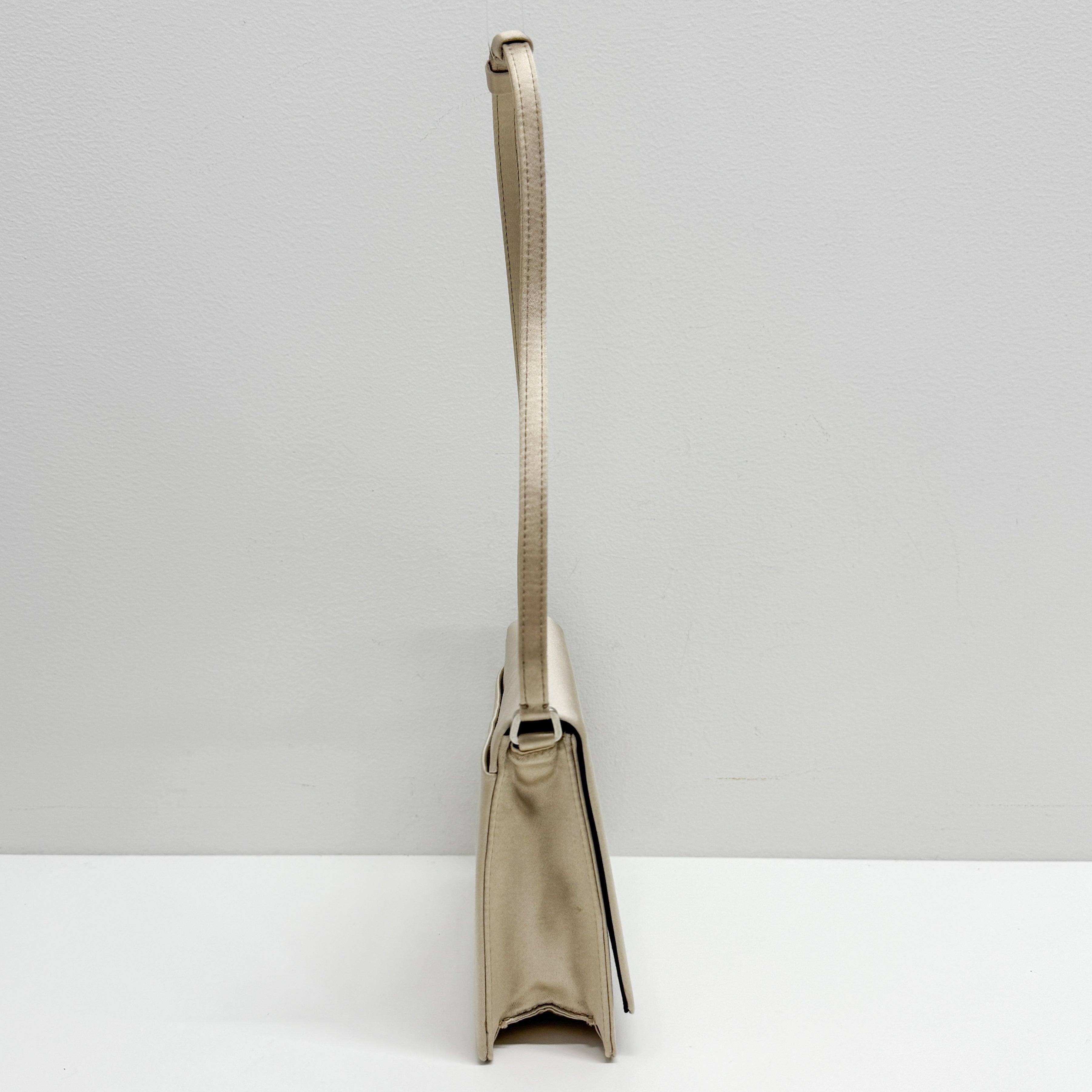 Beige Silk Satin Shoulder Bag