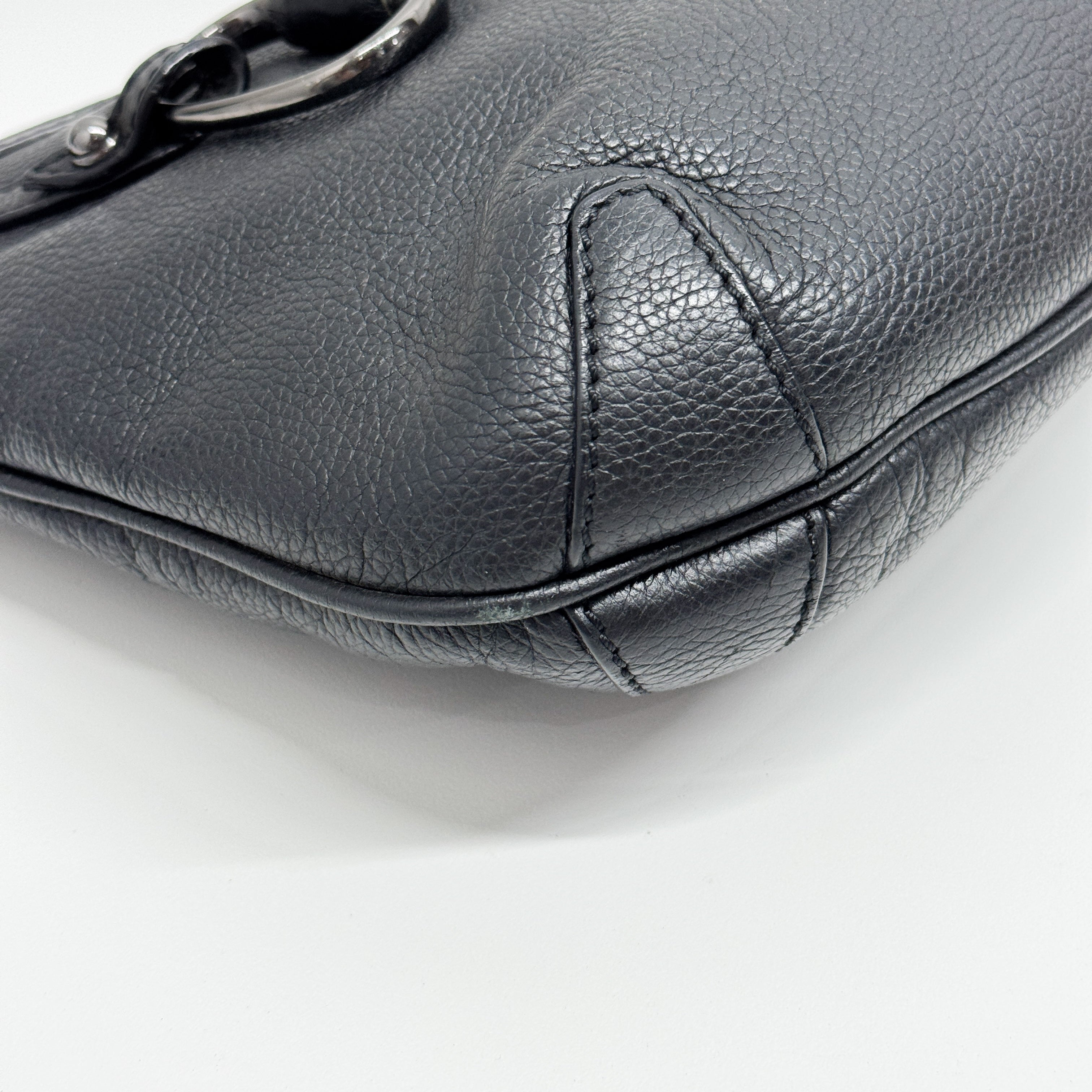 Horsebit Black Leather Shoulder Bag