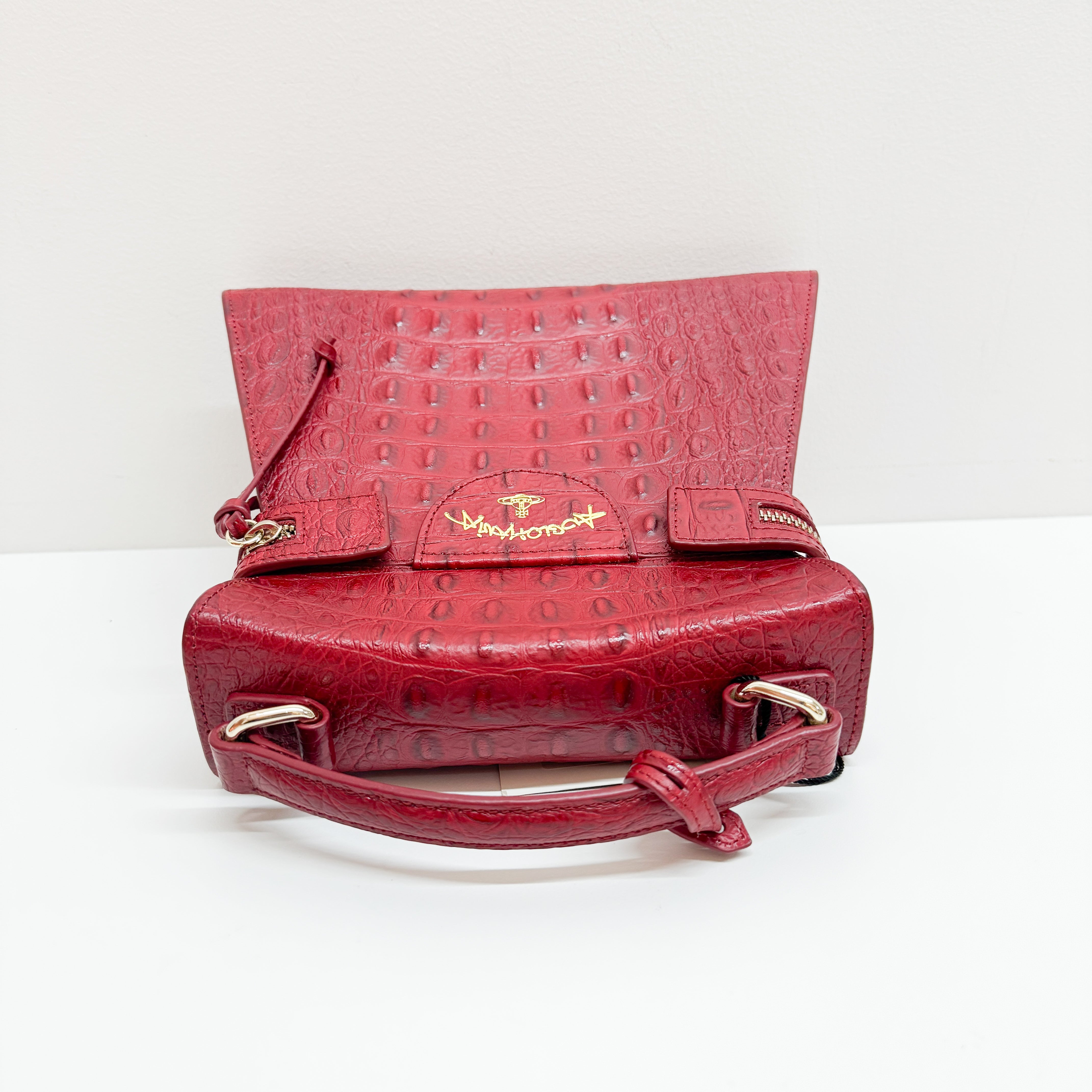 Red Crocodile Embossed Hand Bag