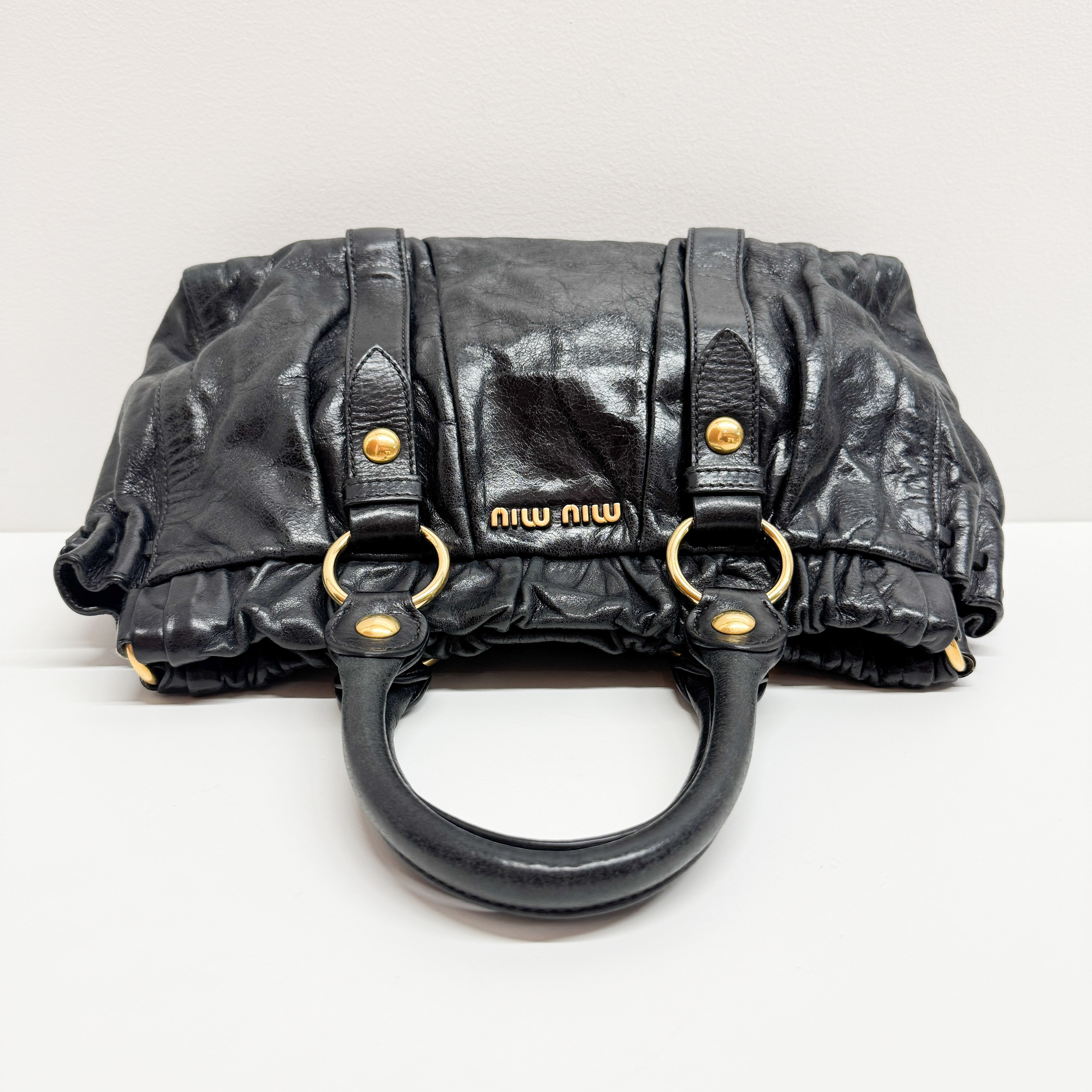 Vitello Bauletto Black Calfskin Leather Two Way Bag