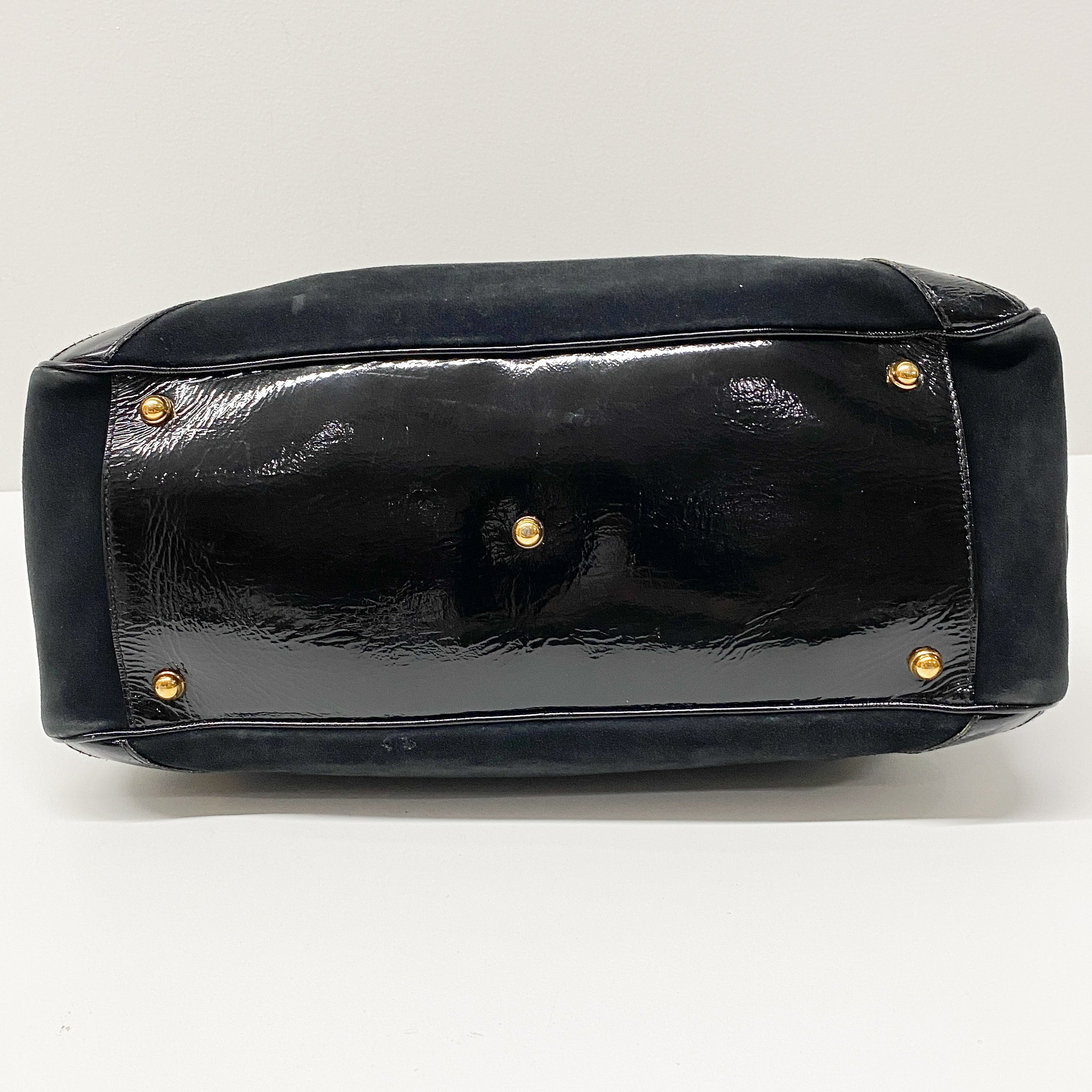 Horsebit Black Suede Boston Bag