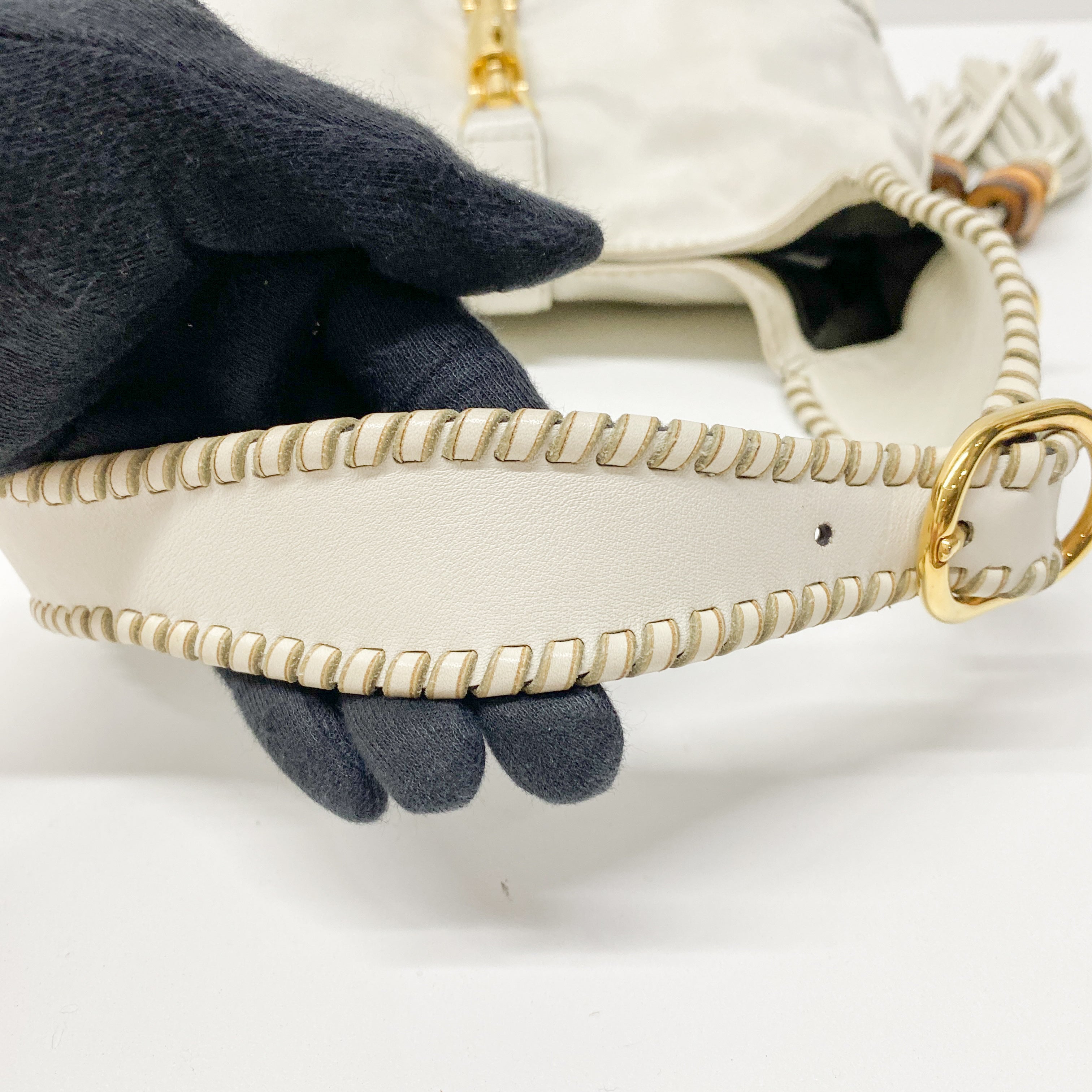 Jackie White Leather Shoulder Bag