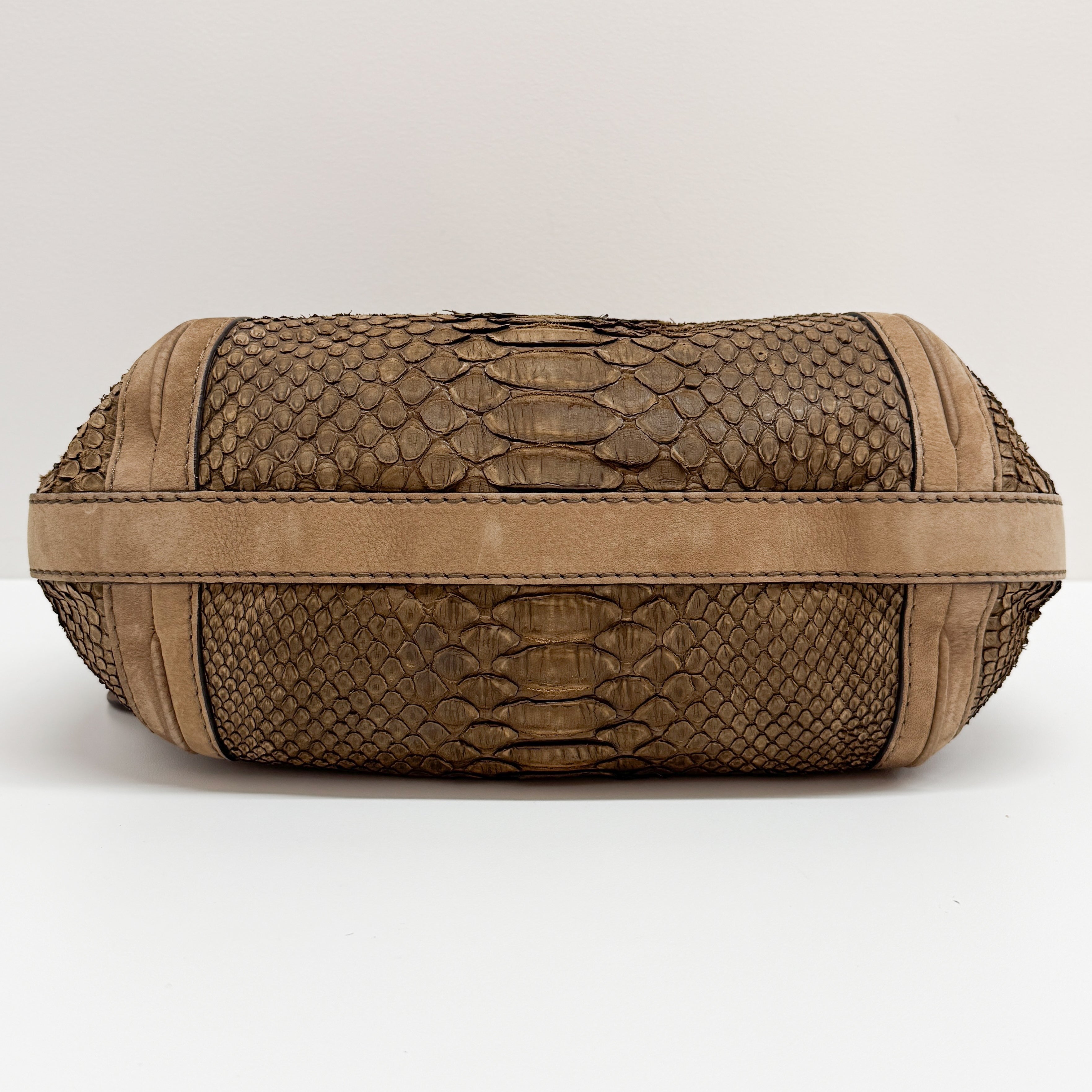 Wave Brown Python Embossed Leather Shoulder Bag