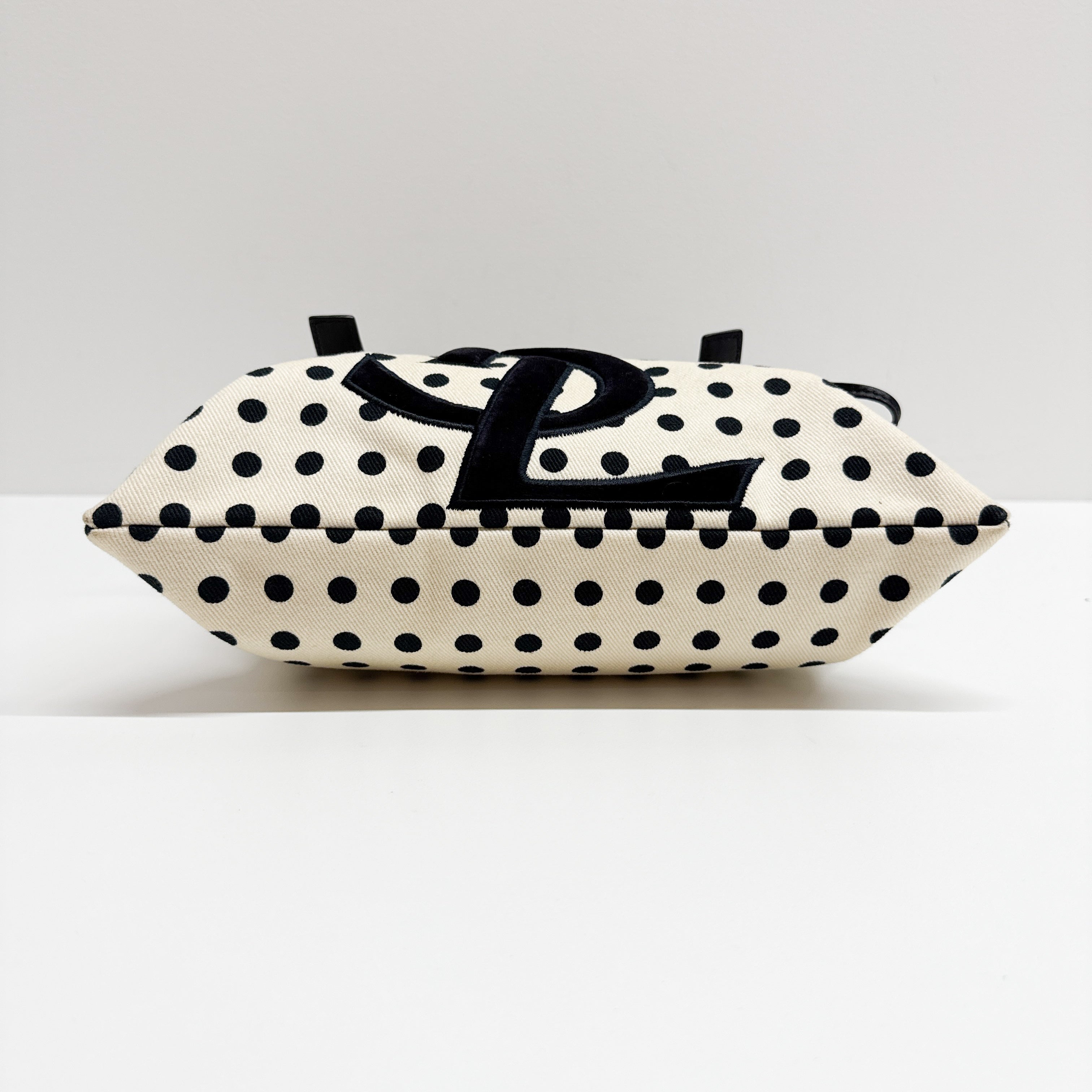 Blue Dotted White Cotton Tote Bag