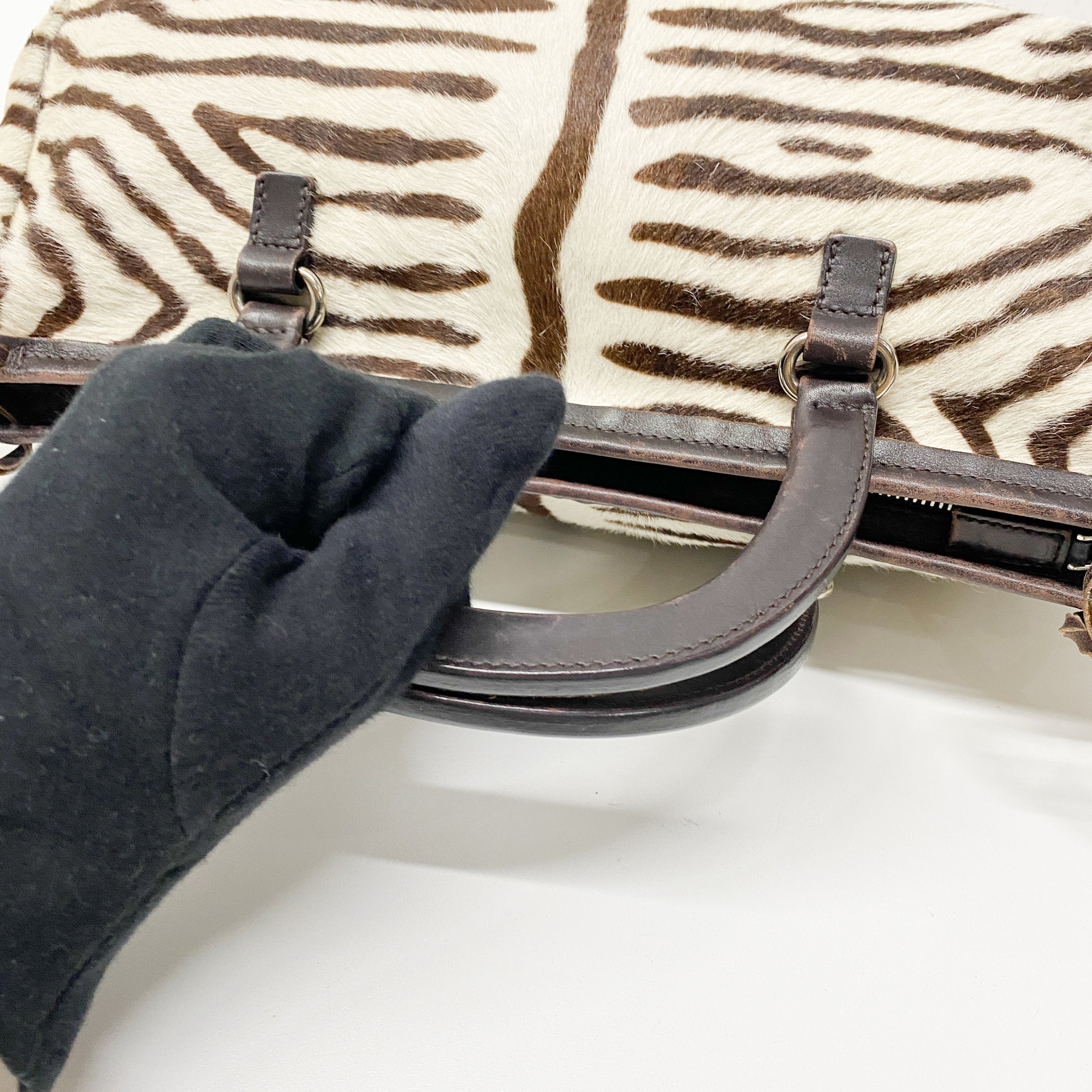 Brown Zebra Print Pony Hair Handbag