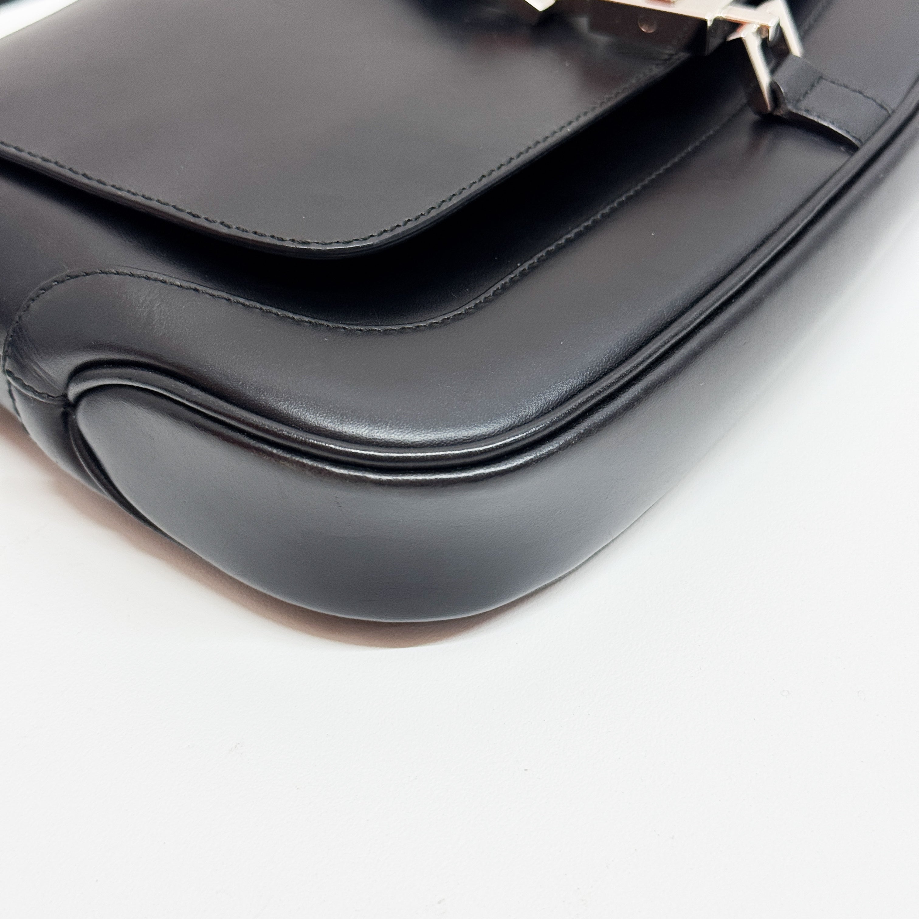 Jackie Black Calfskin Leather Shoulder Bag