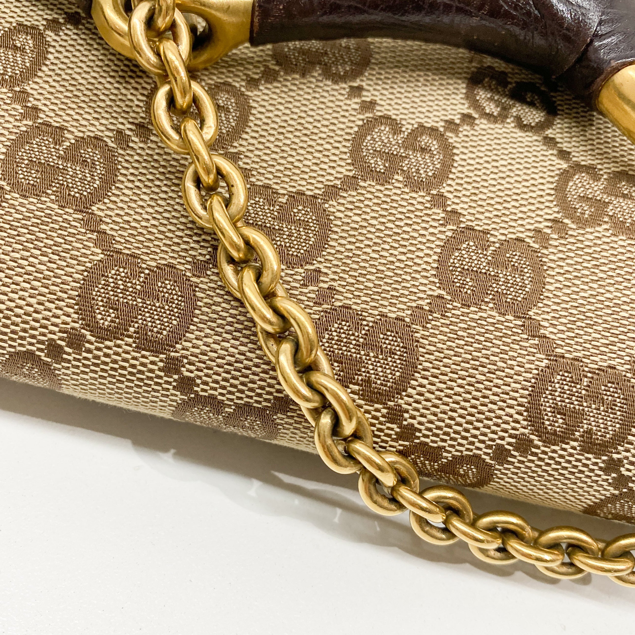 Horsebit Brown Canvas Shoulder Bag