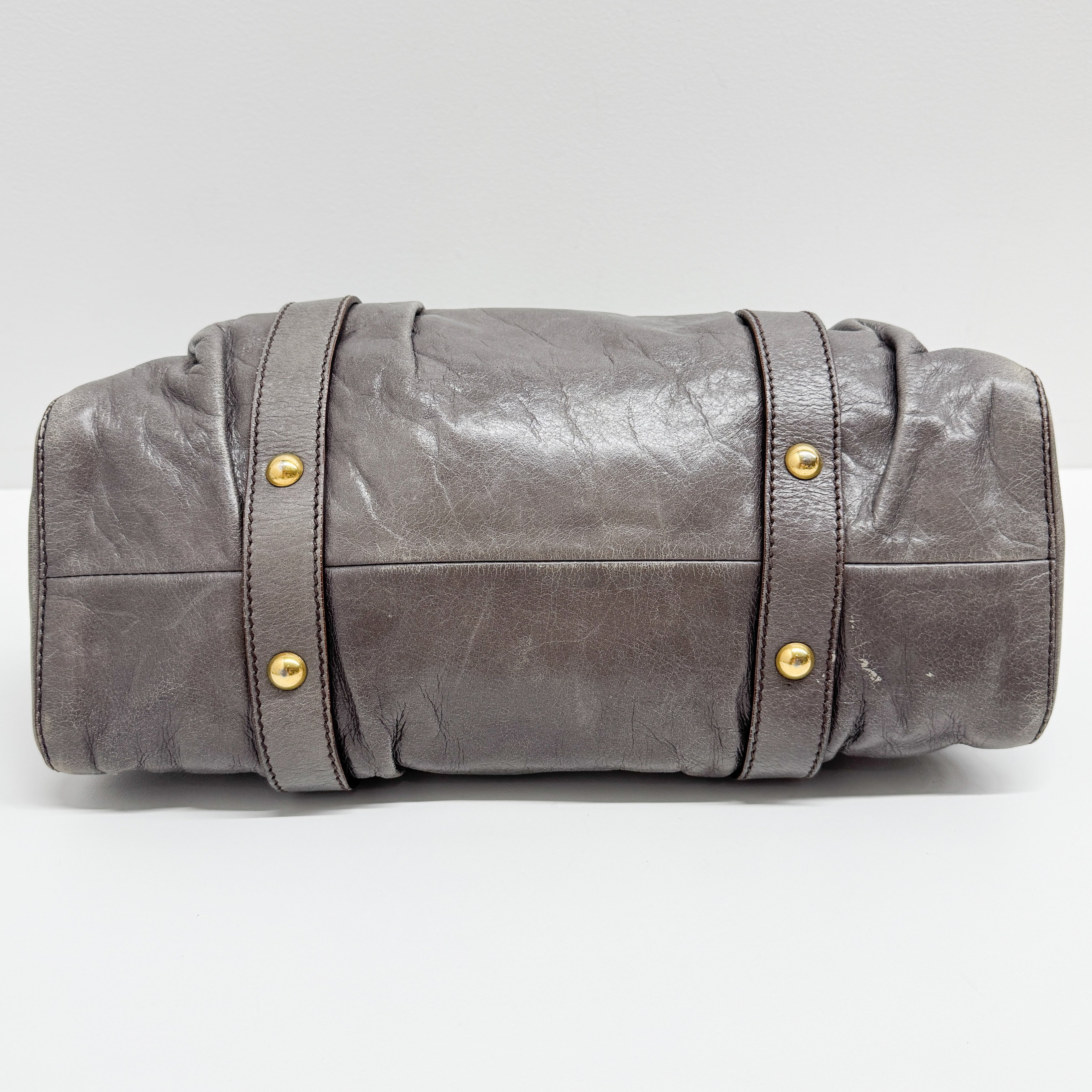 Vitello Grey Calfskin Leather Two Way Bag