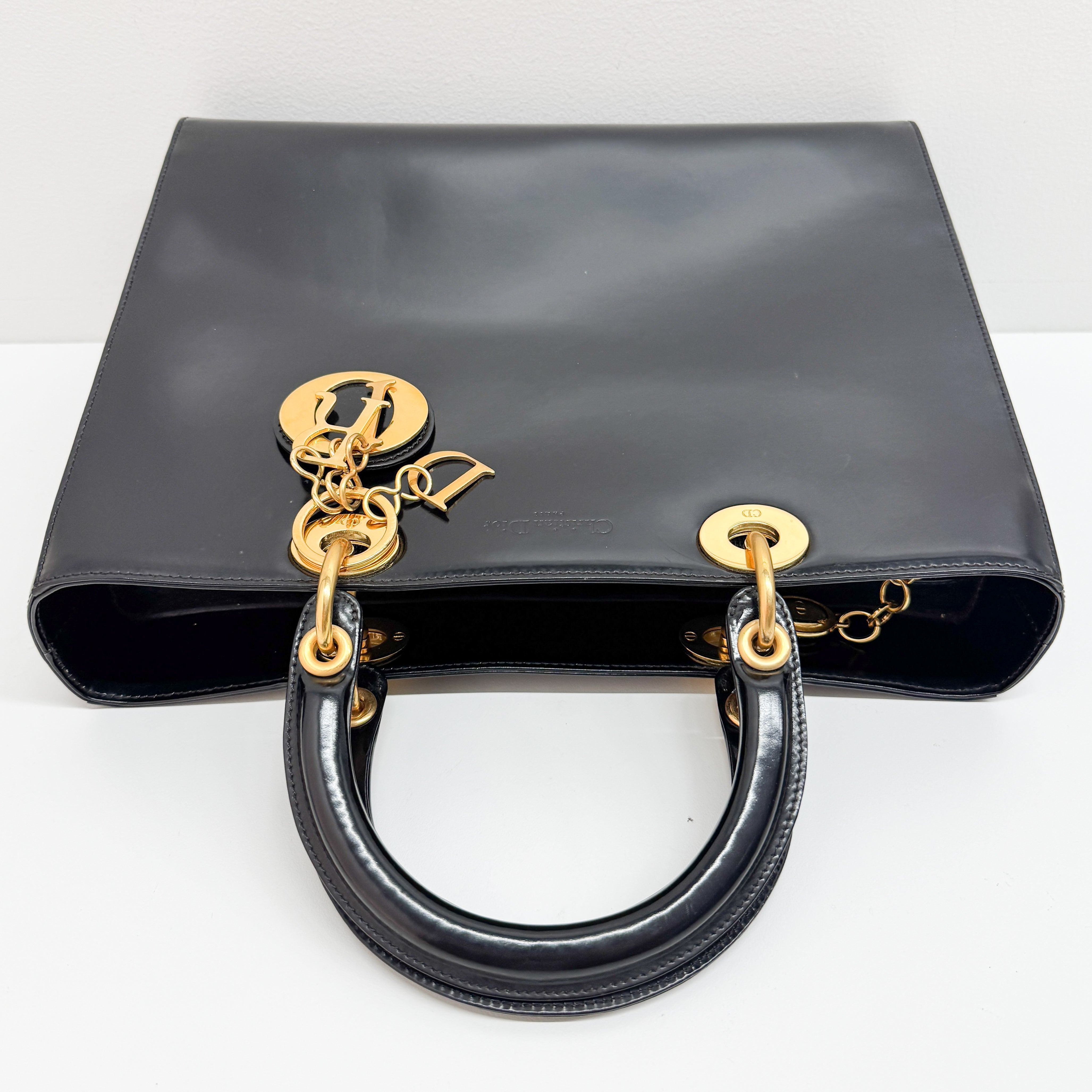 Lady Dior Black Patent Leather Hand Bag