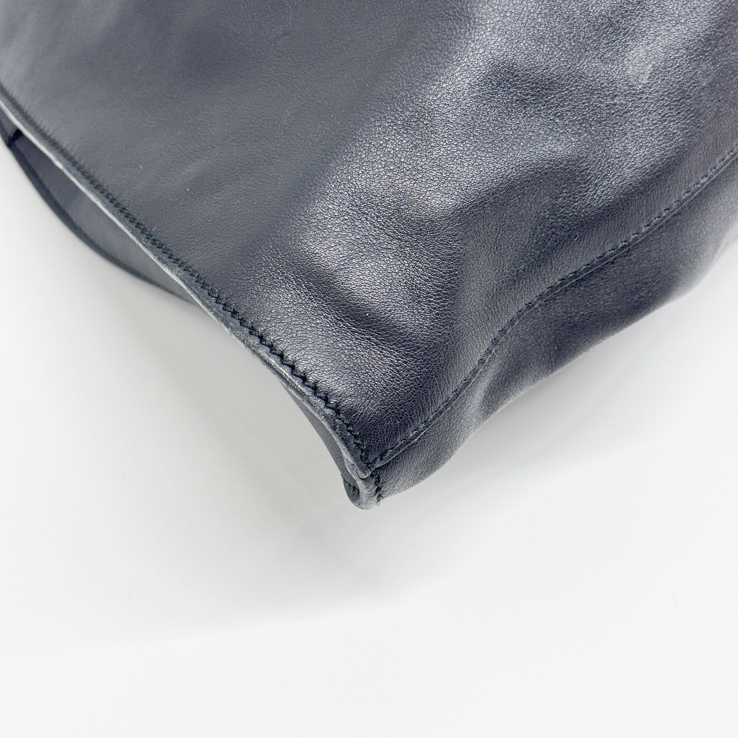 Black Leather Hobo Shoulder Bag