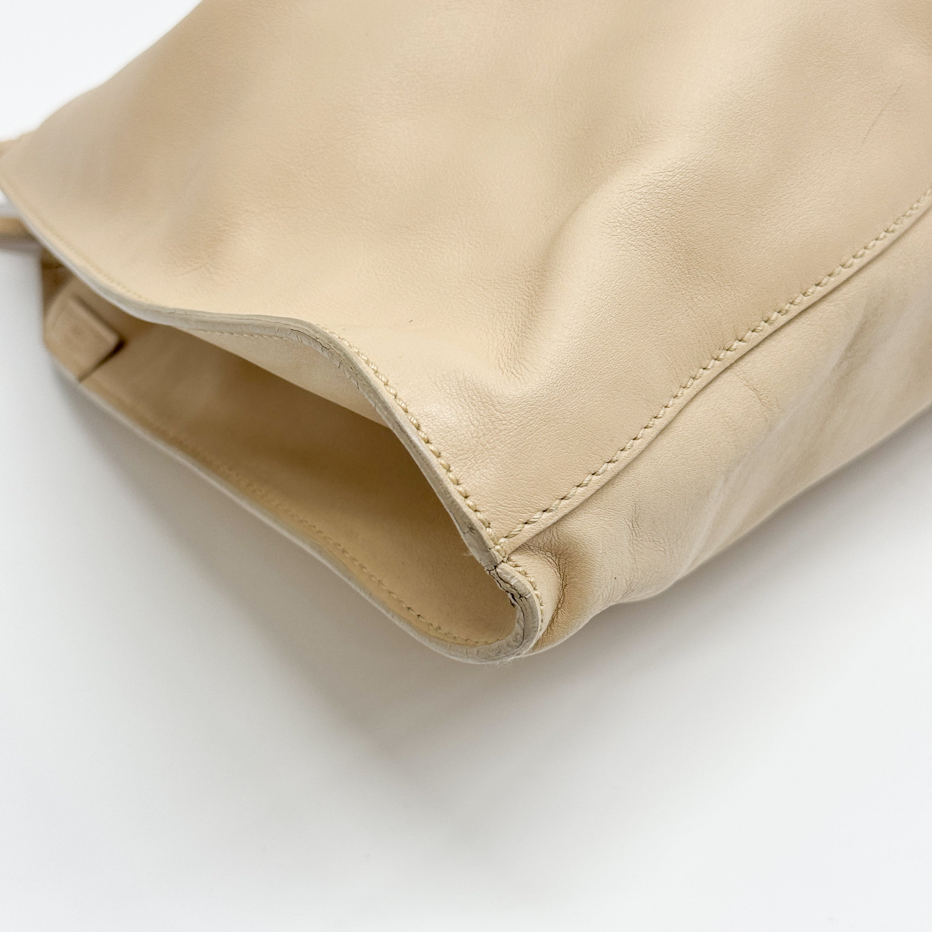 Beige Leather Hobo Shoulder Bag